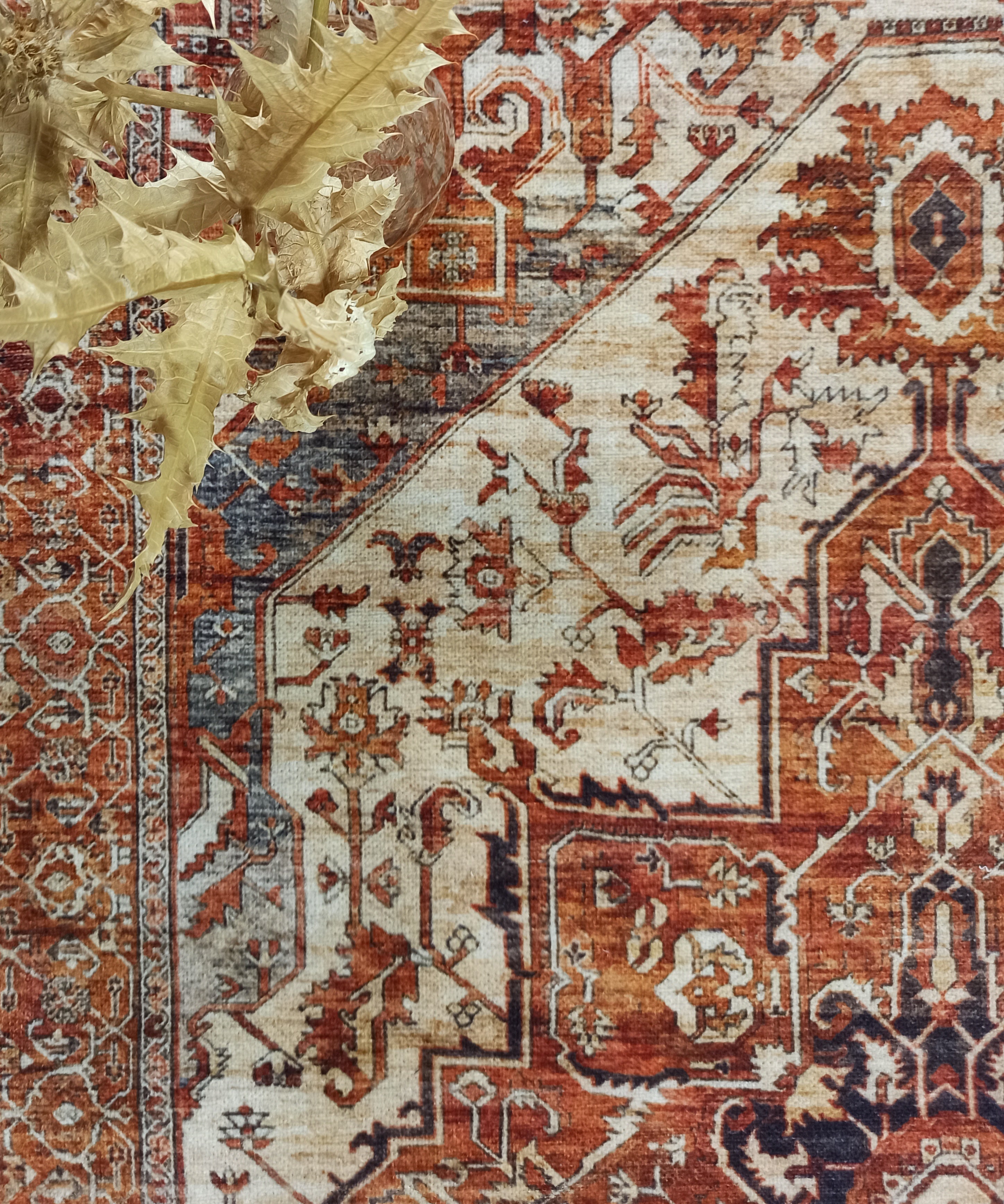 Eylul Turkish Vintage Medallion Style Beige Orange Rug