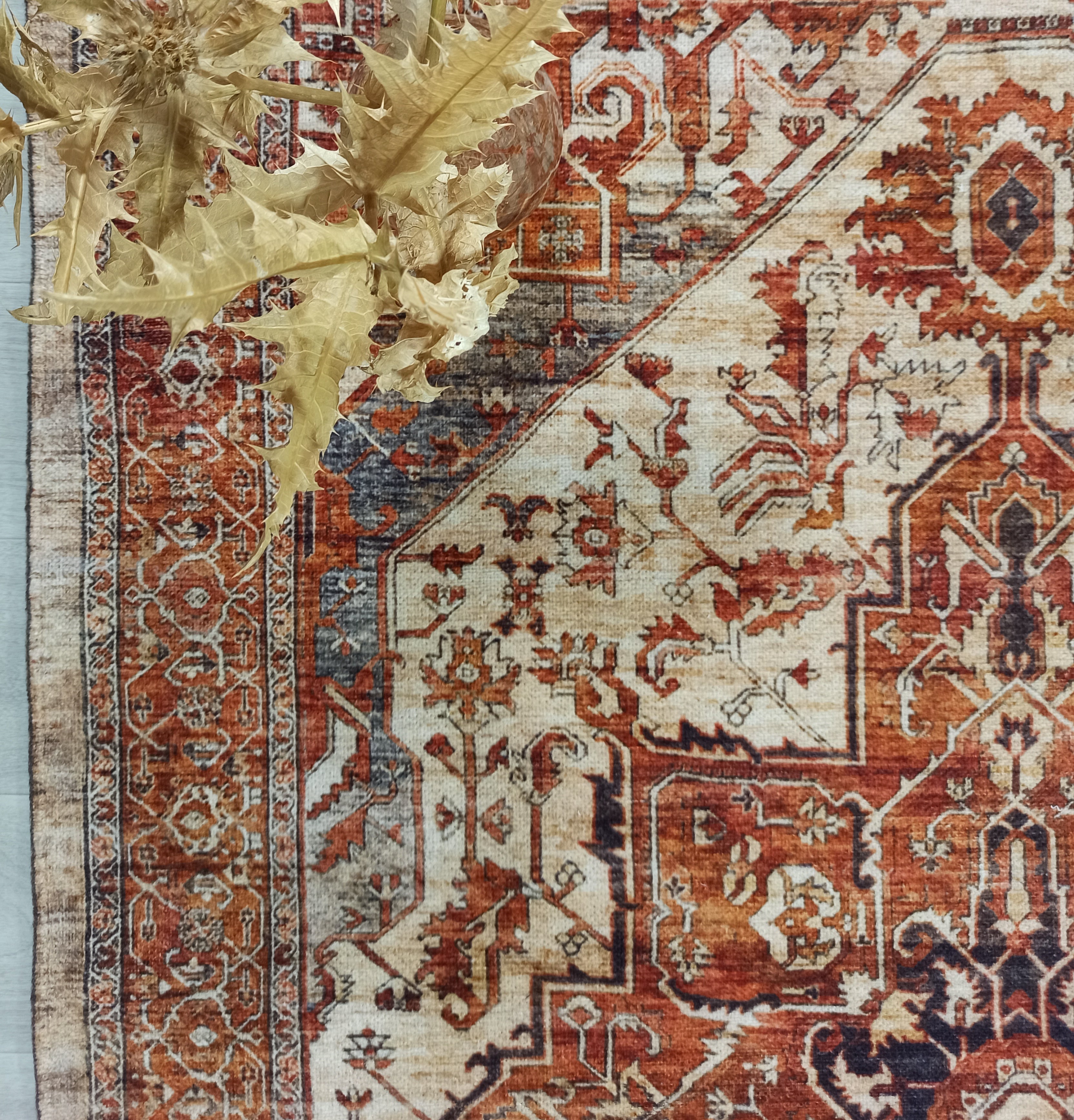 Eylul Turkish Vintage Medallion Style Beige Orange Rug