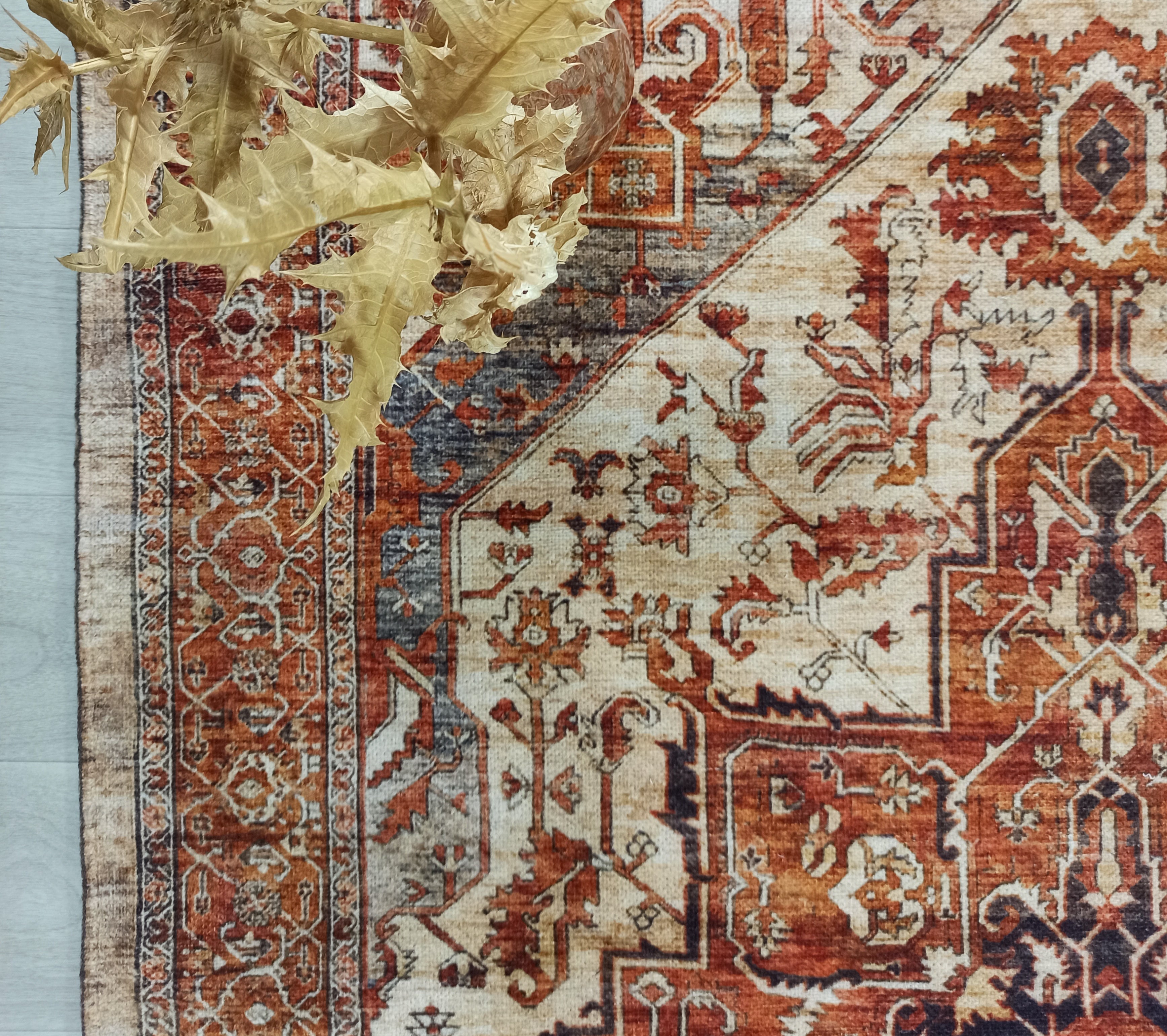 Eylul Turkish Vintage Medallion Style Beige Orange Rug