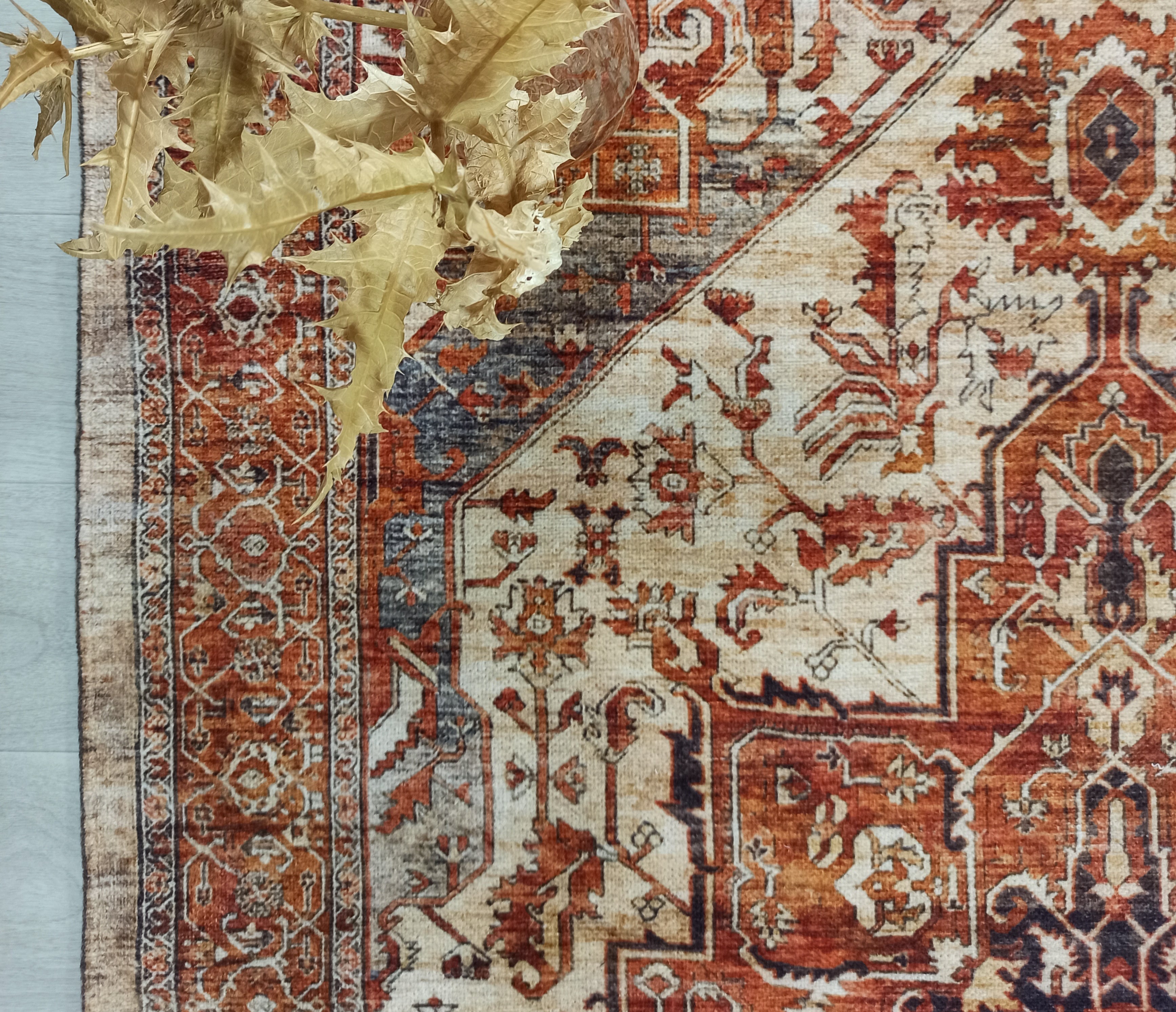 Eylul Turkish Vintage Medallion Style Beige Orange Rug