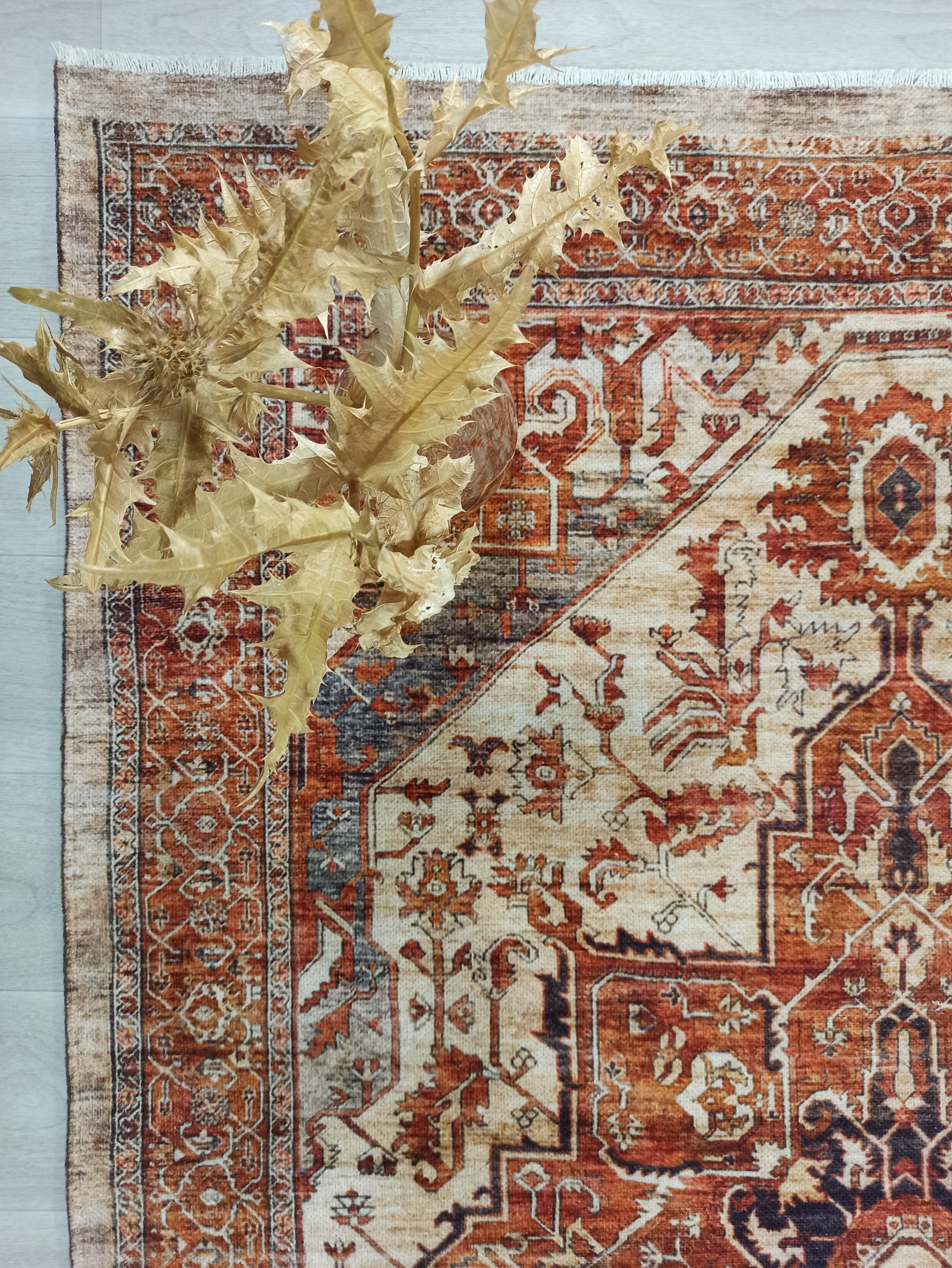 Eylul Turkish Vintage Medallion Style Beige Orange Rug