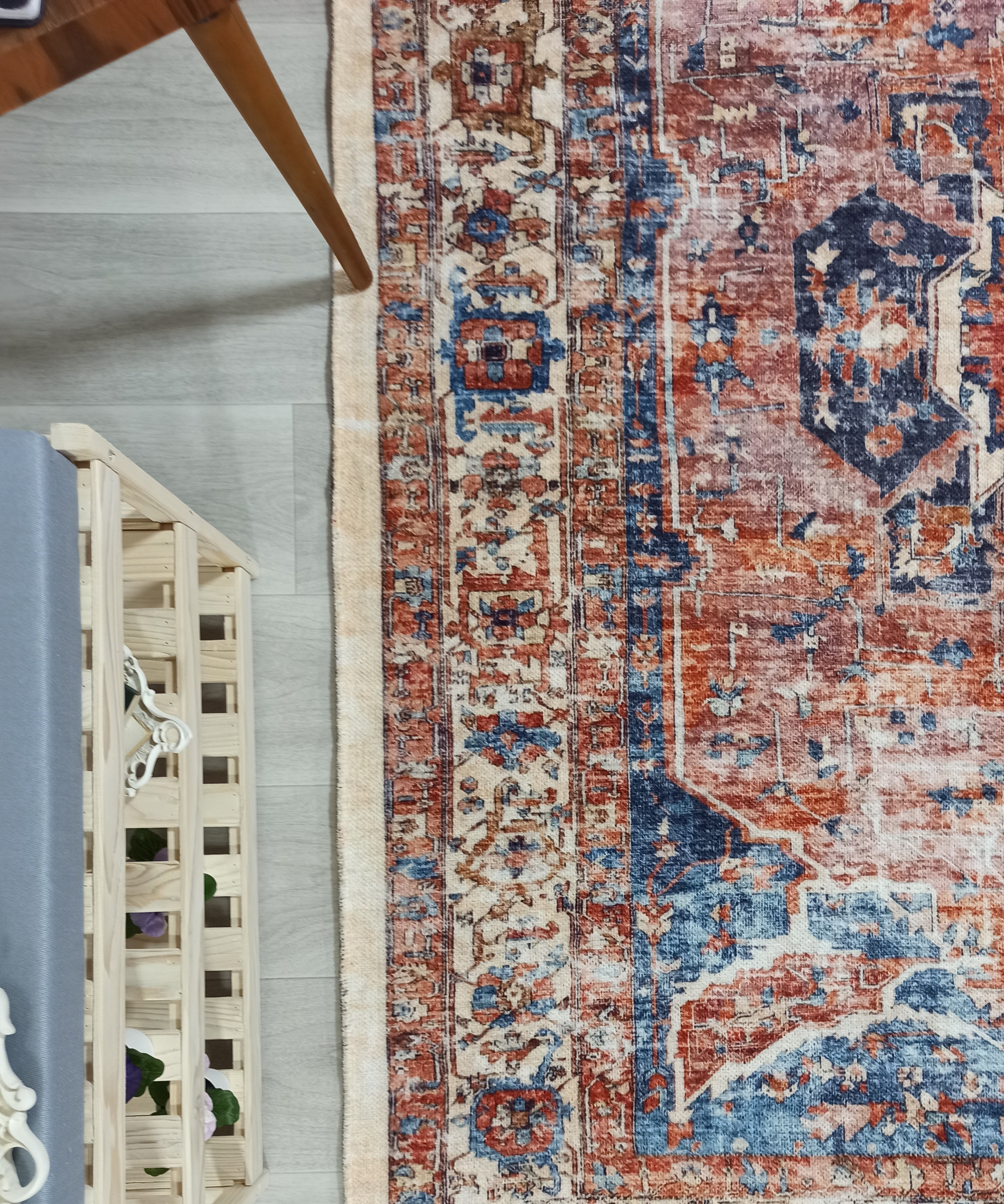 Sema Turkish Vintage Medallion Style Orange Navy Blue Rug