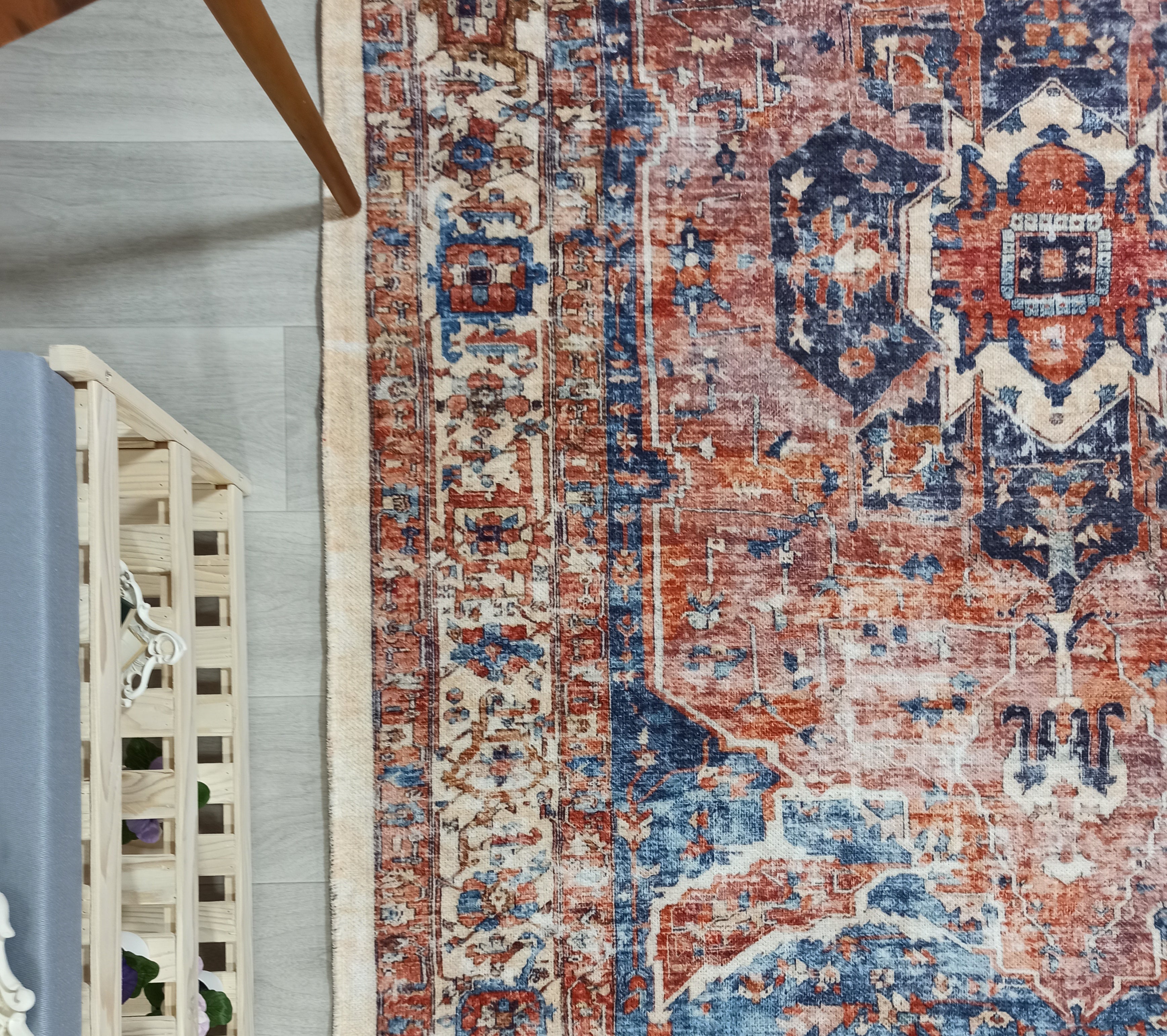 Sema Turkish Vintage Medallion Style Orange Navy Blue Rug