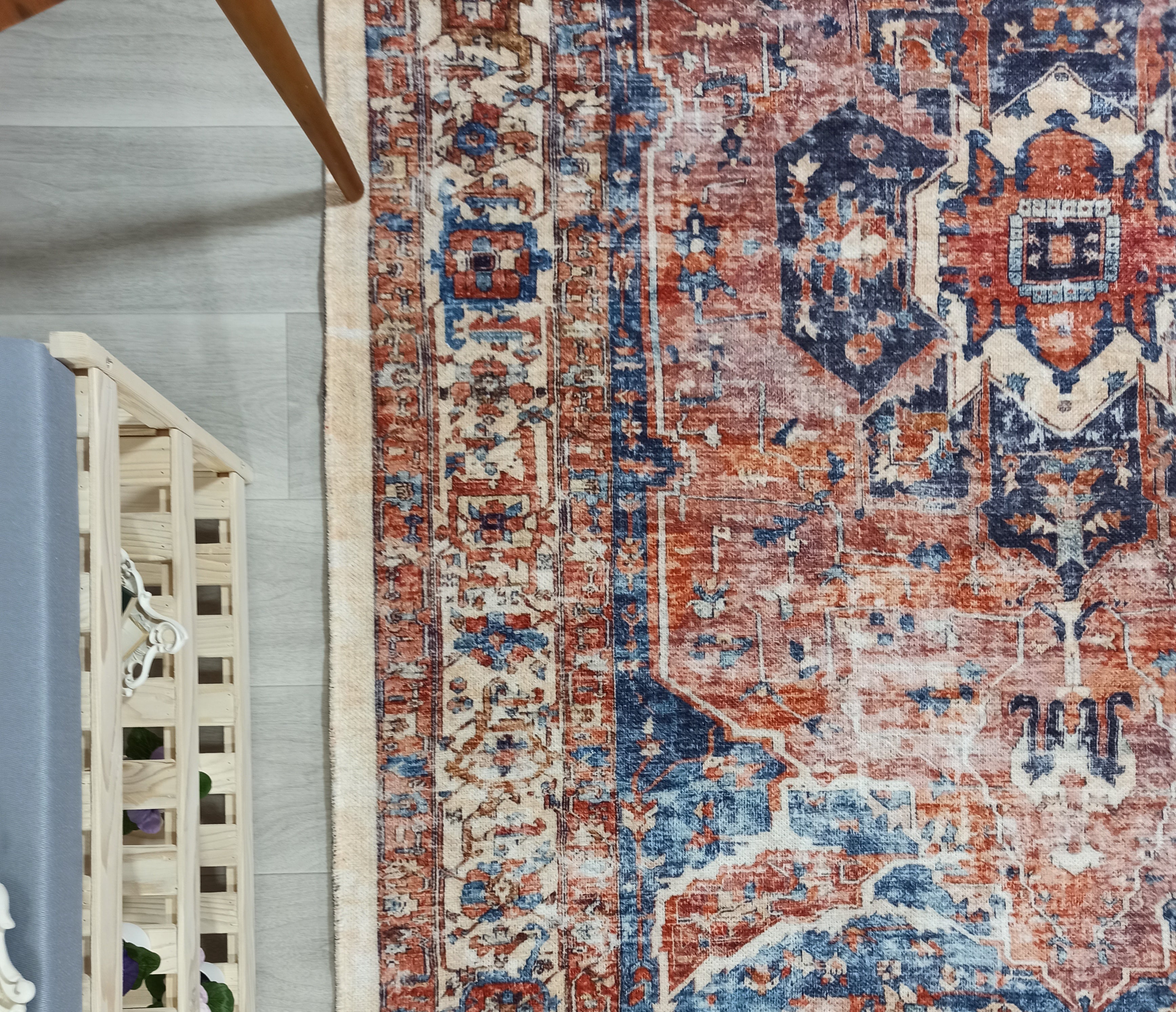 Sema Turkish Vintage Medallion Style Orange Navy Blue Rug