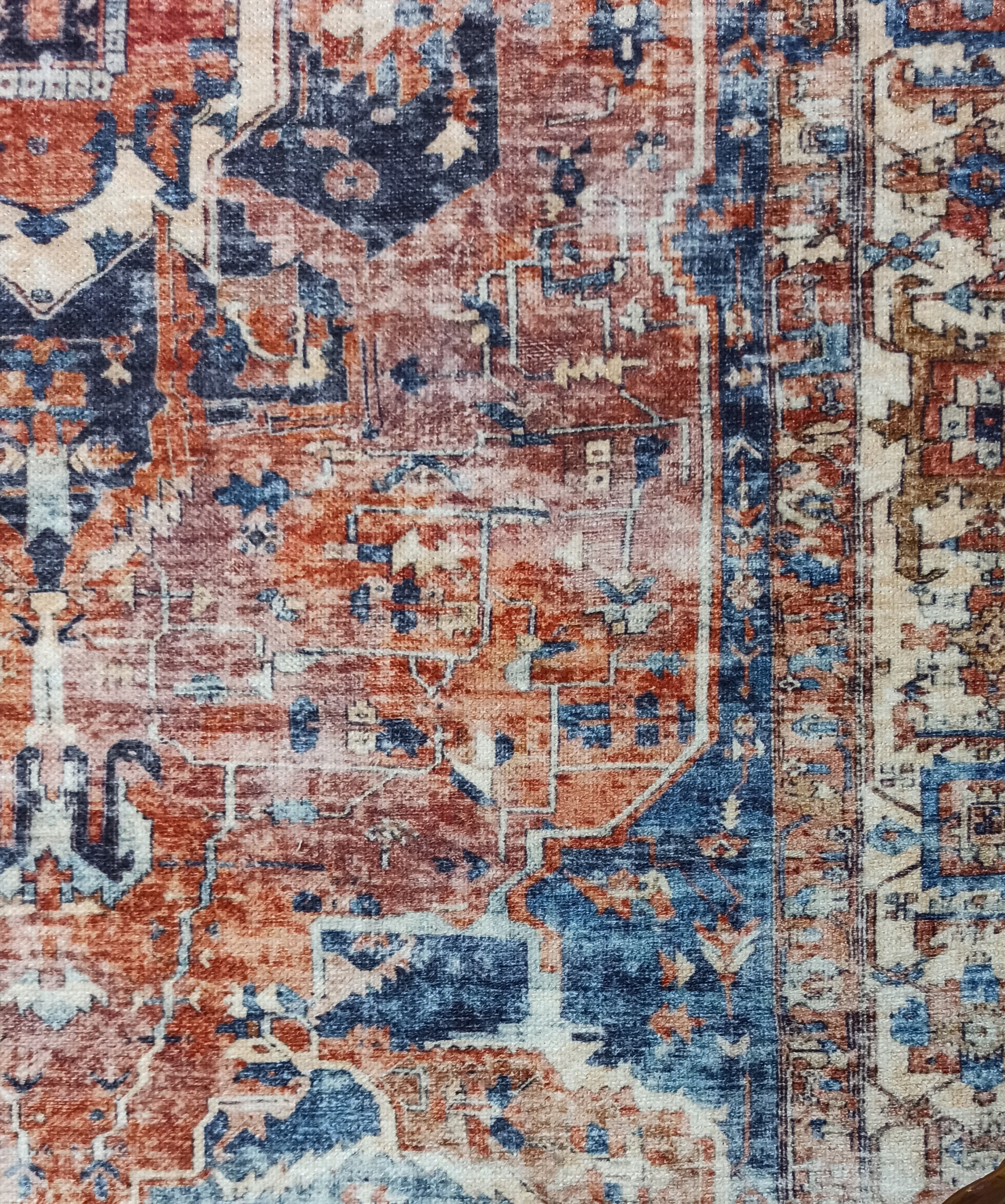 Sema Turkish Vintage Medallion Style Orange Navy Blue Rug