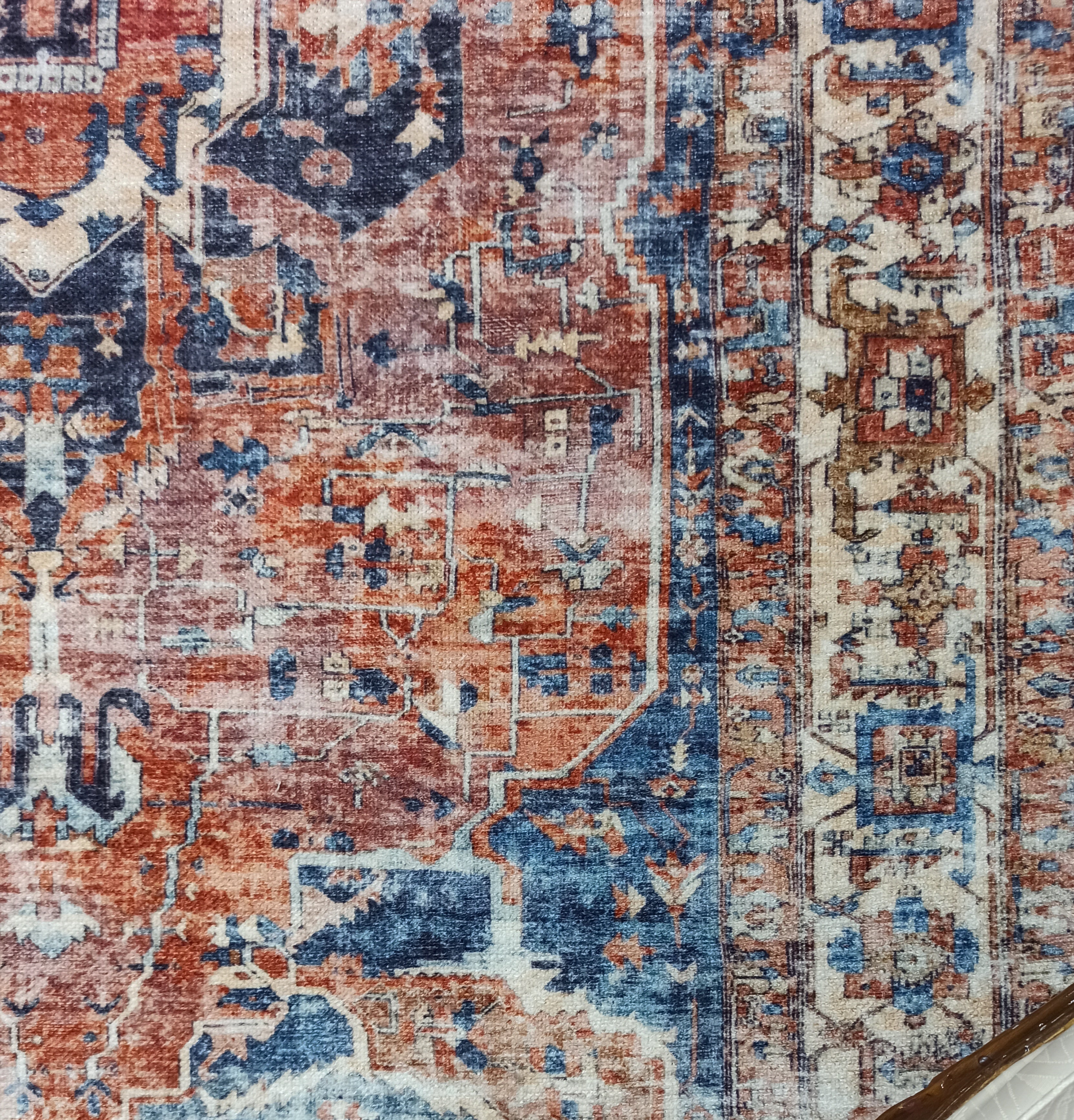 Sema Turkish Vintage Medallion Style Orange Navy Blue Rug