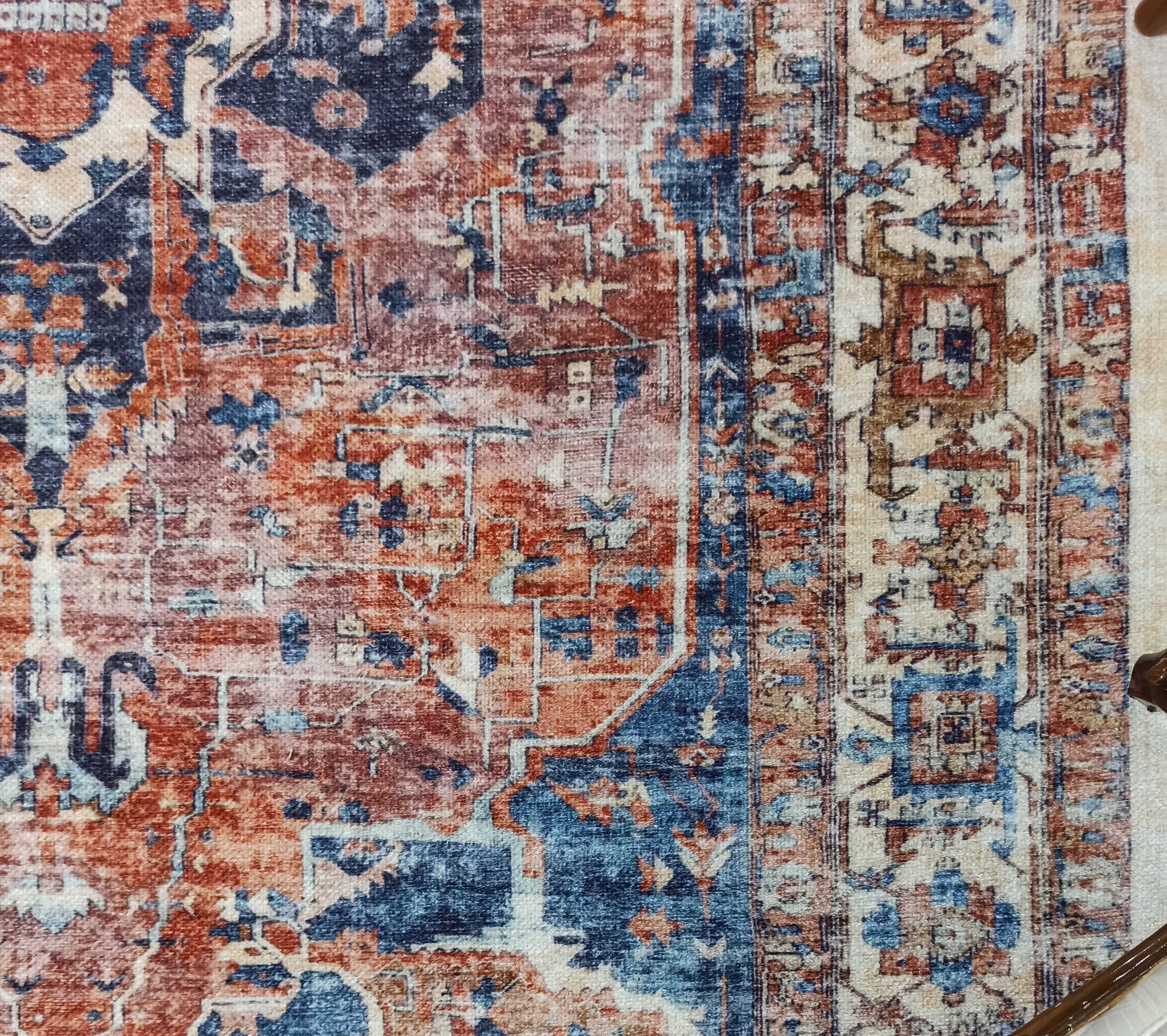 Sema Turkish Vintage Medallion Style Orange Navy Blue Rug