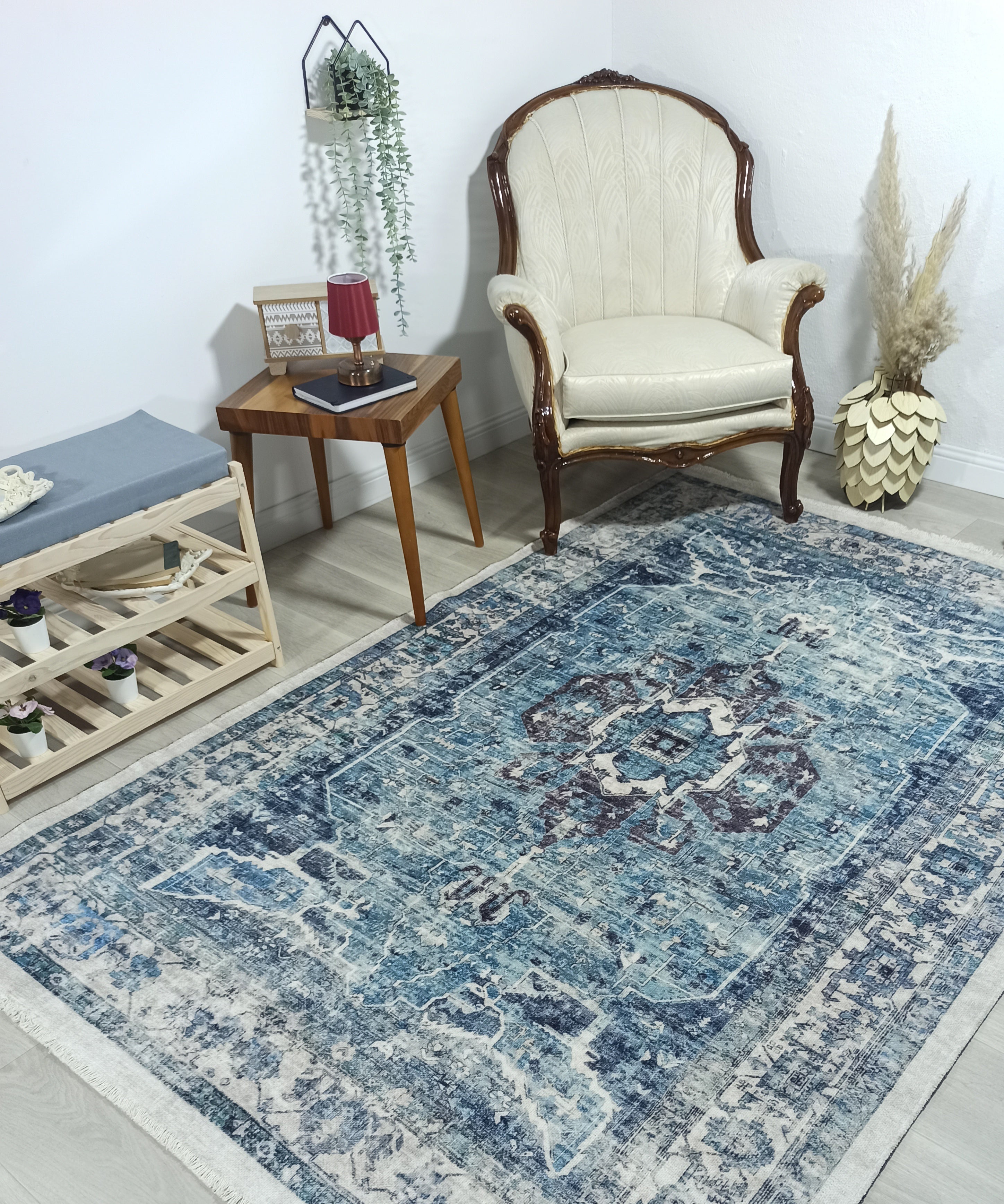 Asi Turkish Vintage Medallion Style Blue Rug