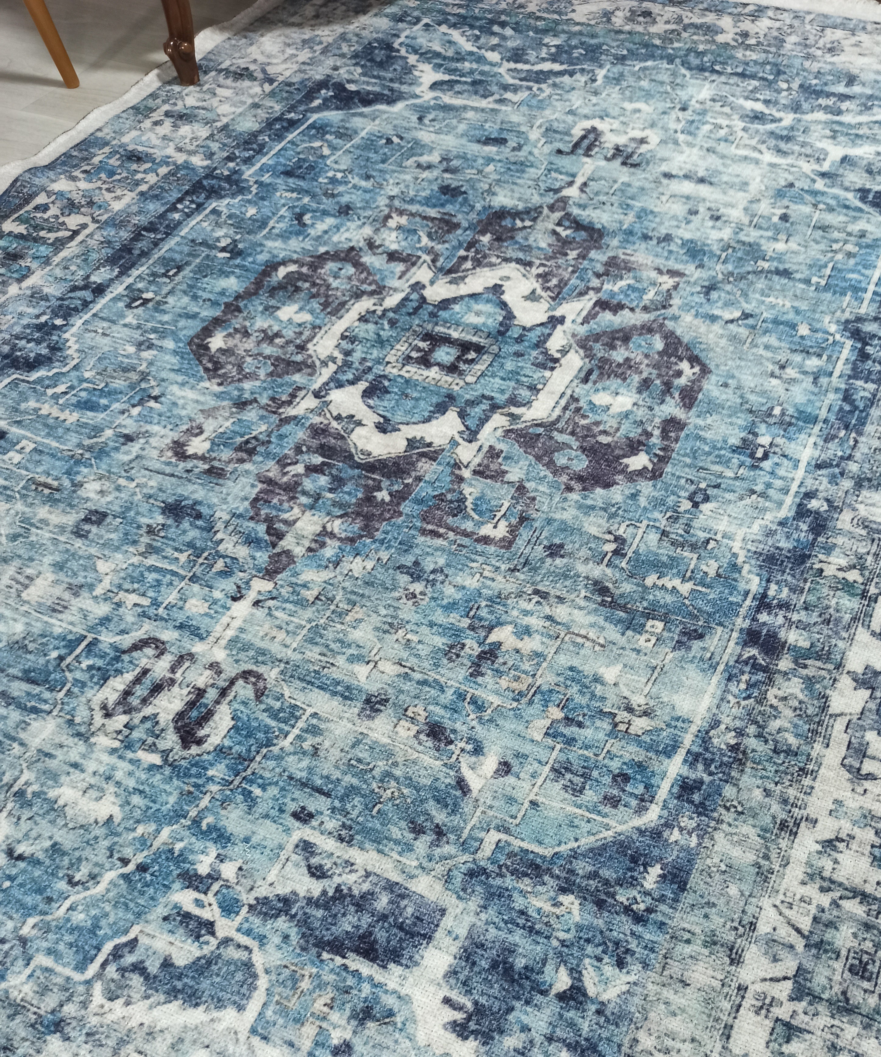 Asi Turkish Vintage Medallion Style Blue Rug