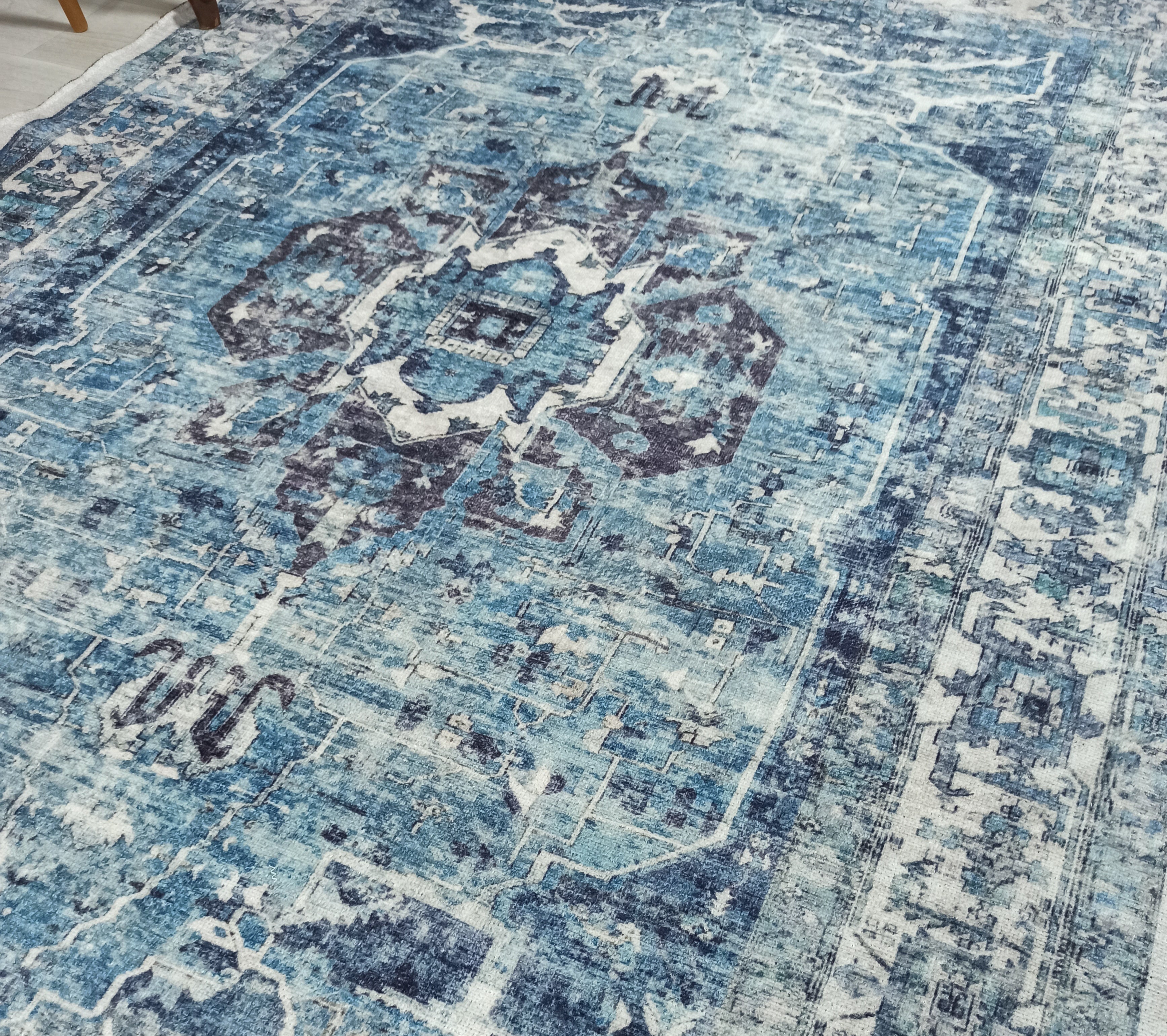 Asi Turkish Vintage Medallion Style Blue Rug