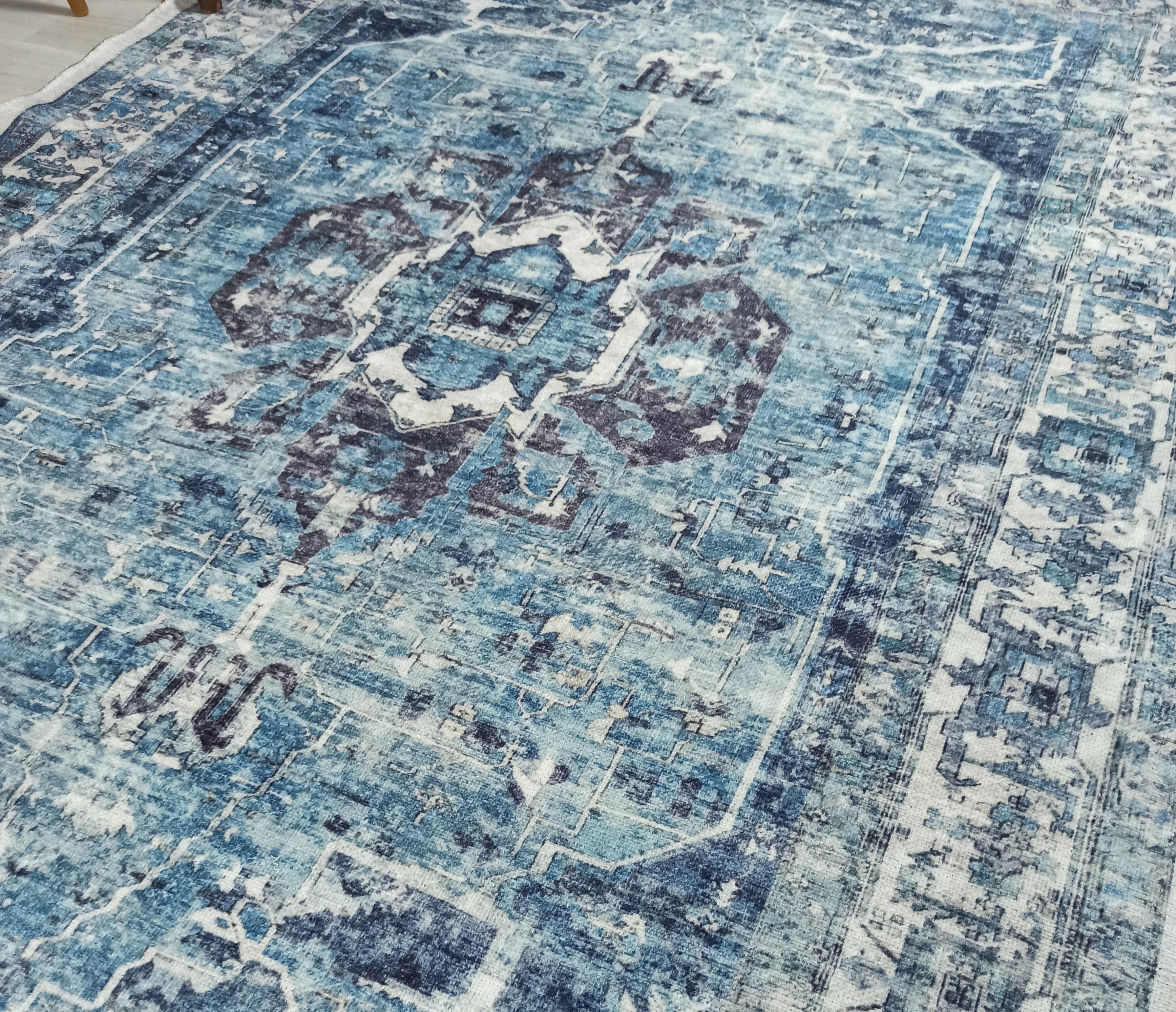 Asi Turkish Vintage Medallion Style Blue Rug