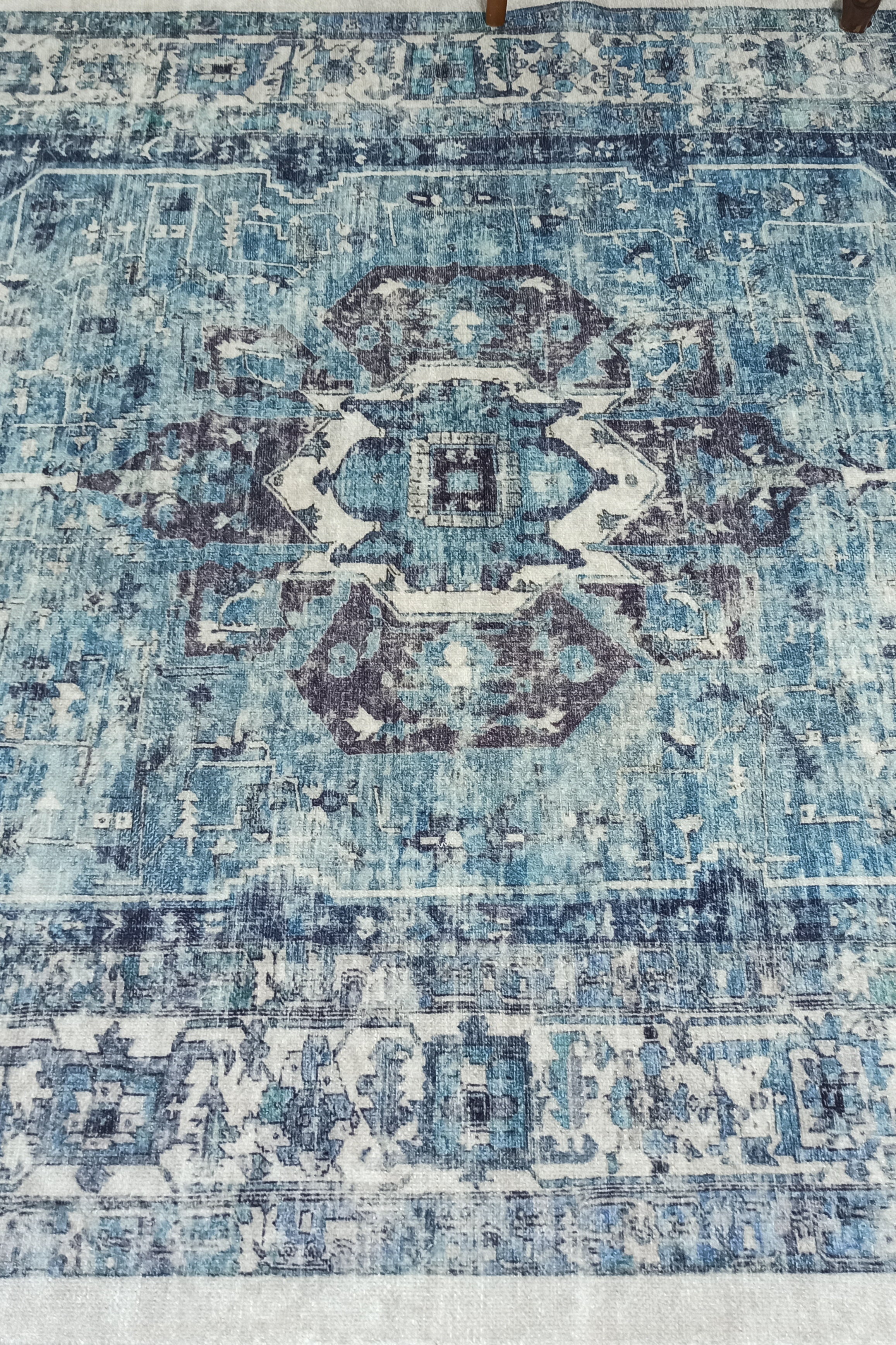 Asi Turkish Vintage Medallion Style Blue Rug
