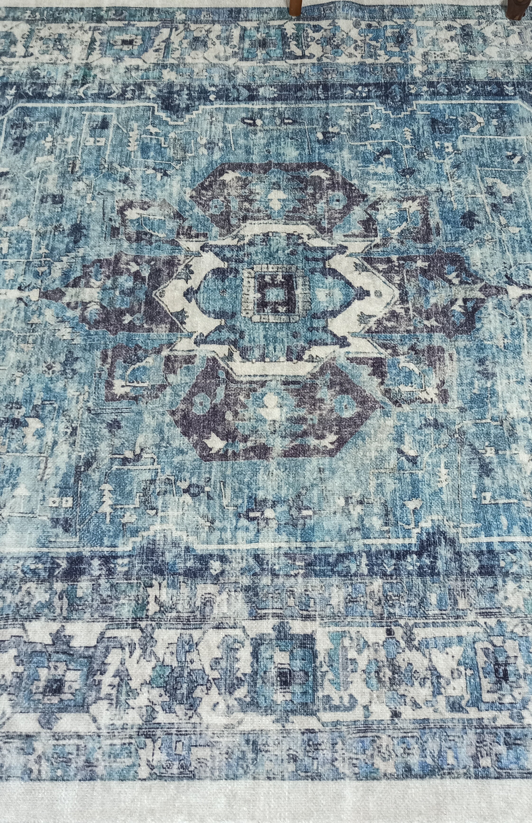Asi Turkish Vintage Medallion Style Blue Rug