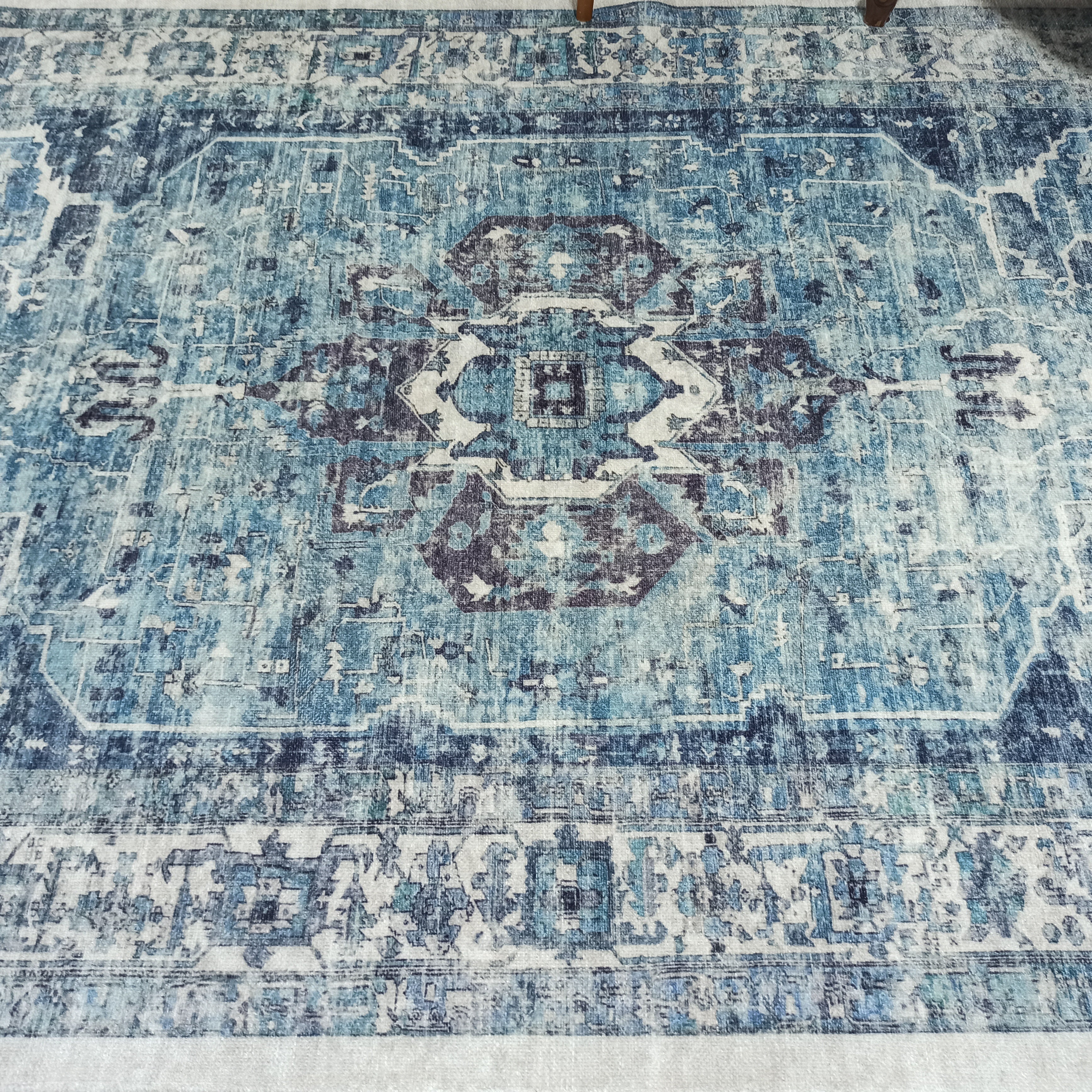 Asi Turkish Vintage Medallion Style Blue Rug