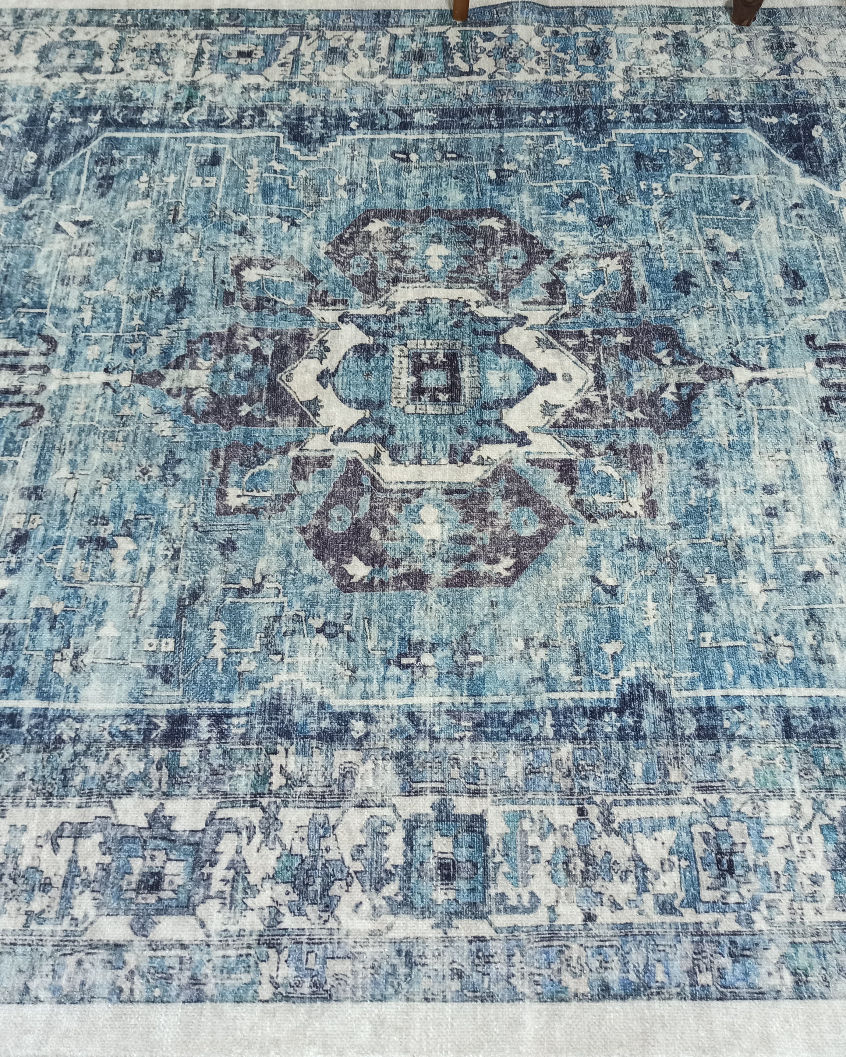 Asi Turkish Vintage Medallion Style Blue Rug