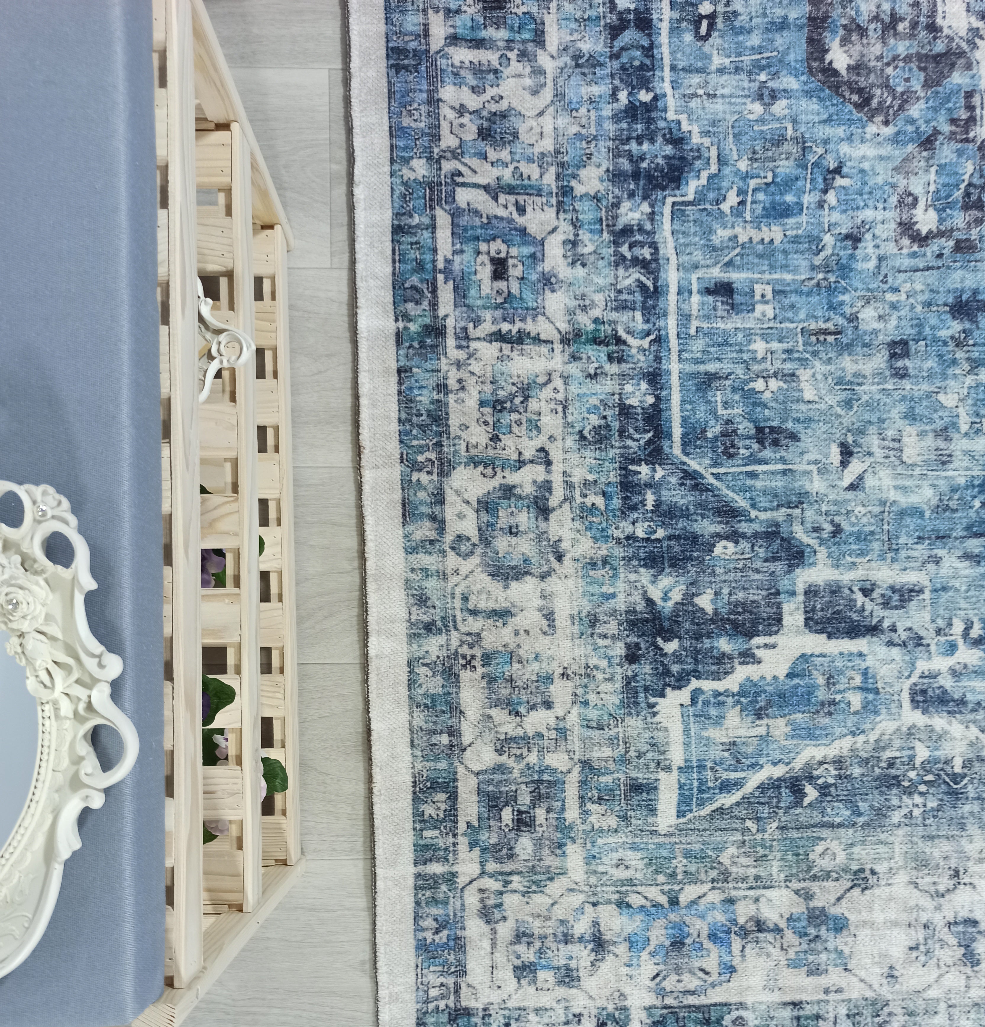 Asi Turkish Vintage Medallion Style Blue Rug