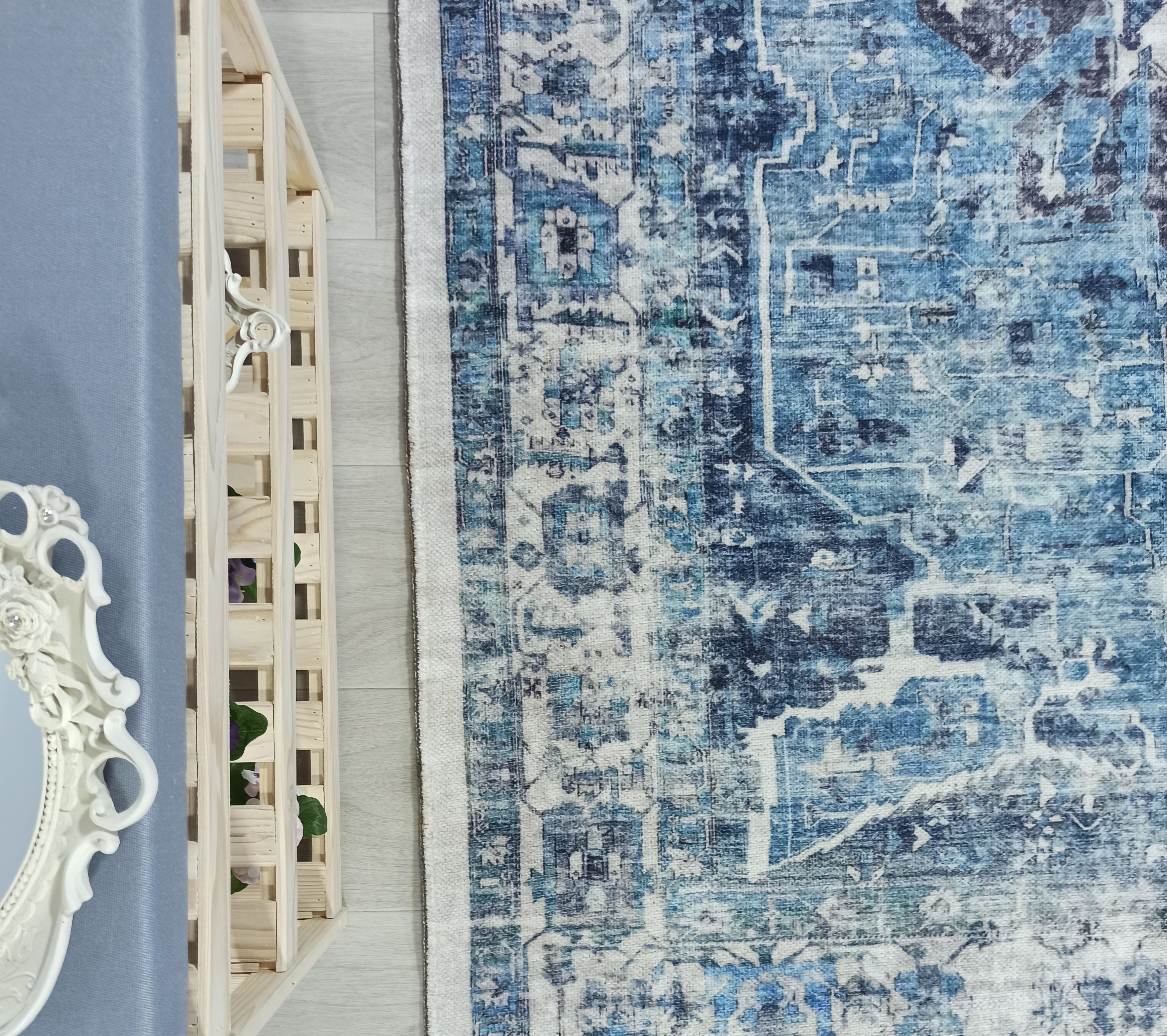 Asi Turkish Vintage Medallion Style Blue Rug