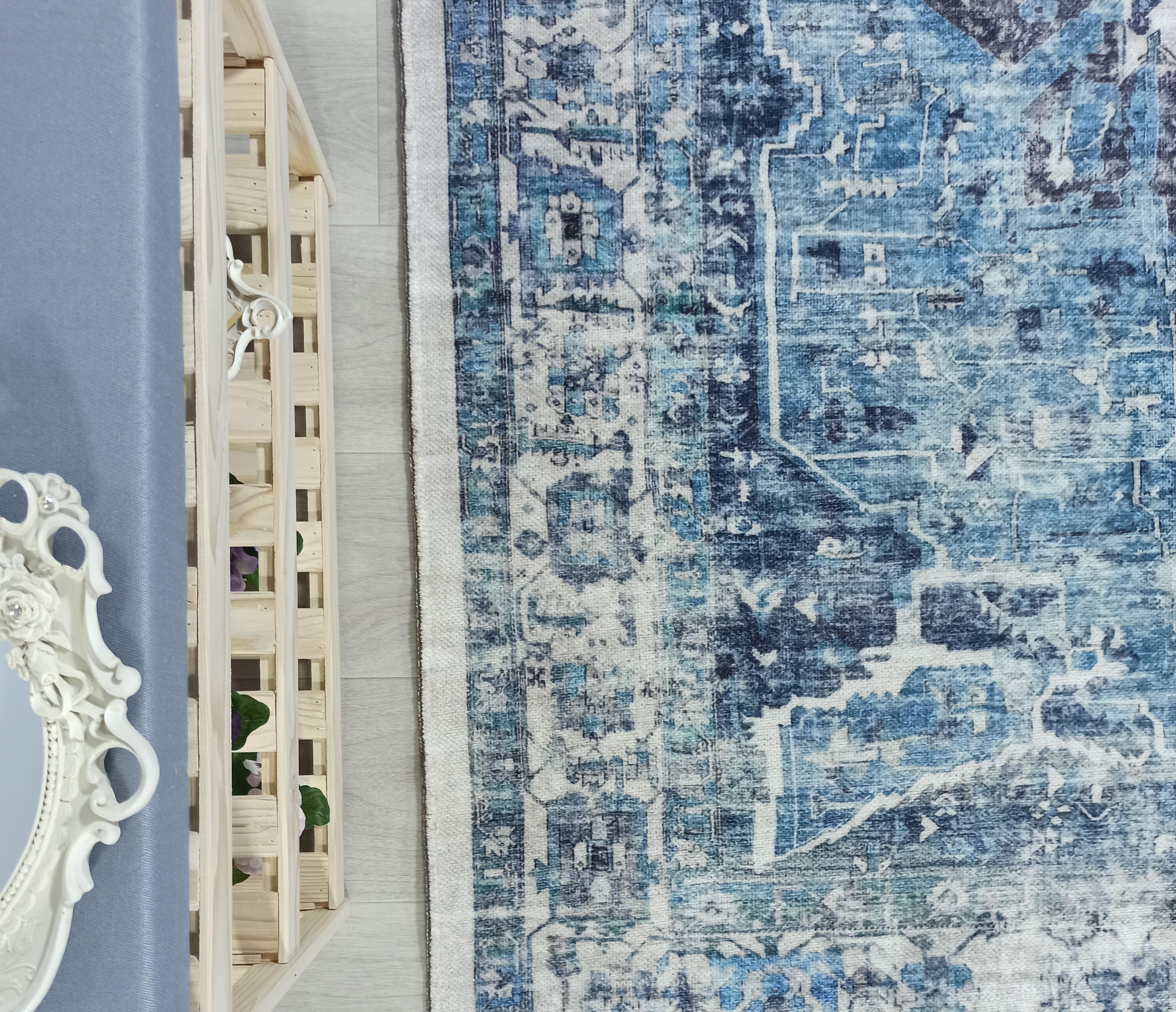 Asi Turkish Vintage Medallion Style Blue Rug