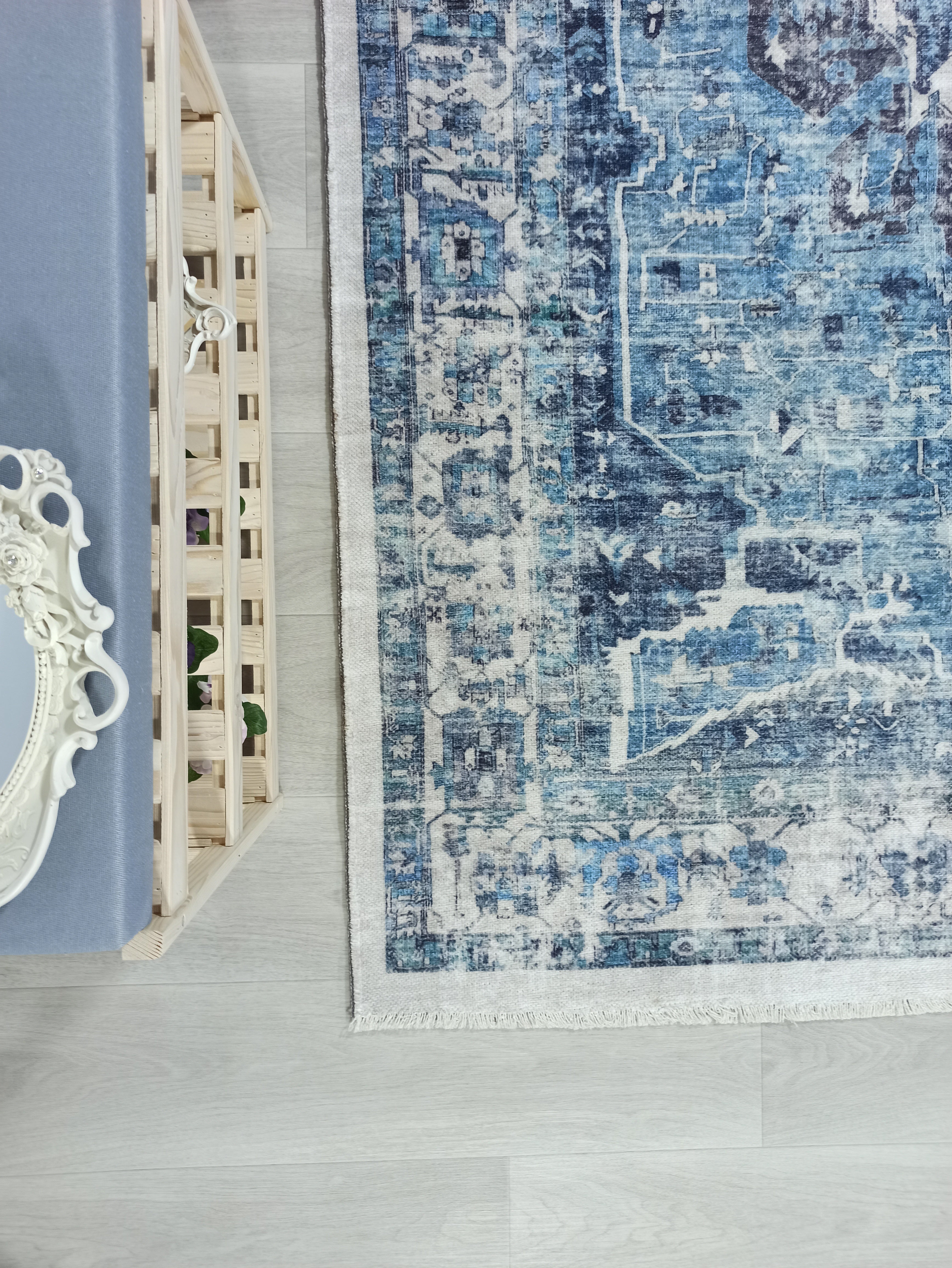 Asi Turkish Vintage Medallion Style Blue Rug