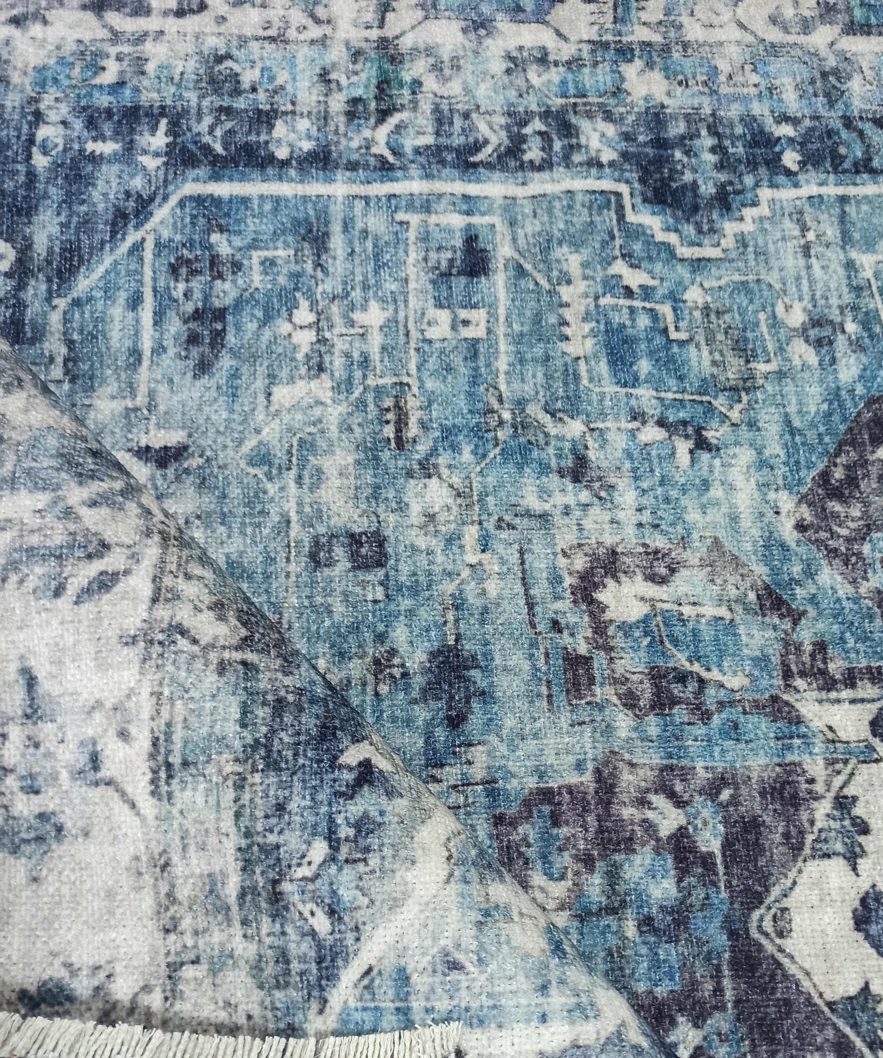 Asi Turkish Vintage Medallion Style Blue Rug