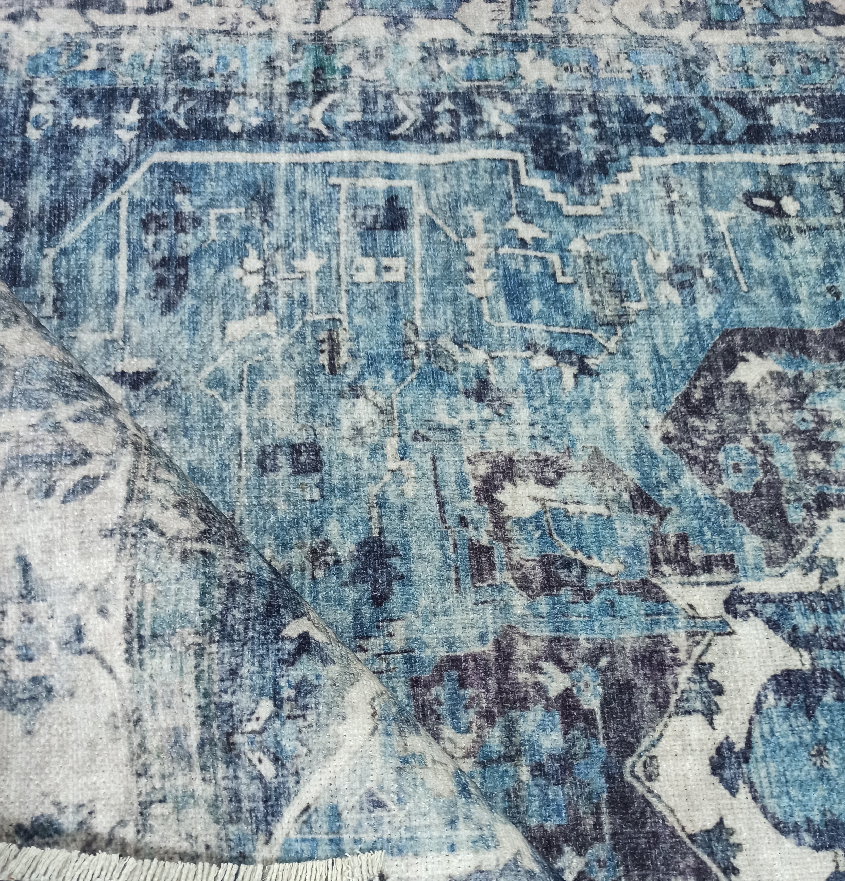 Asi Turkish Vintage Medallion Style Blue Rug