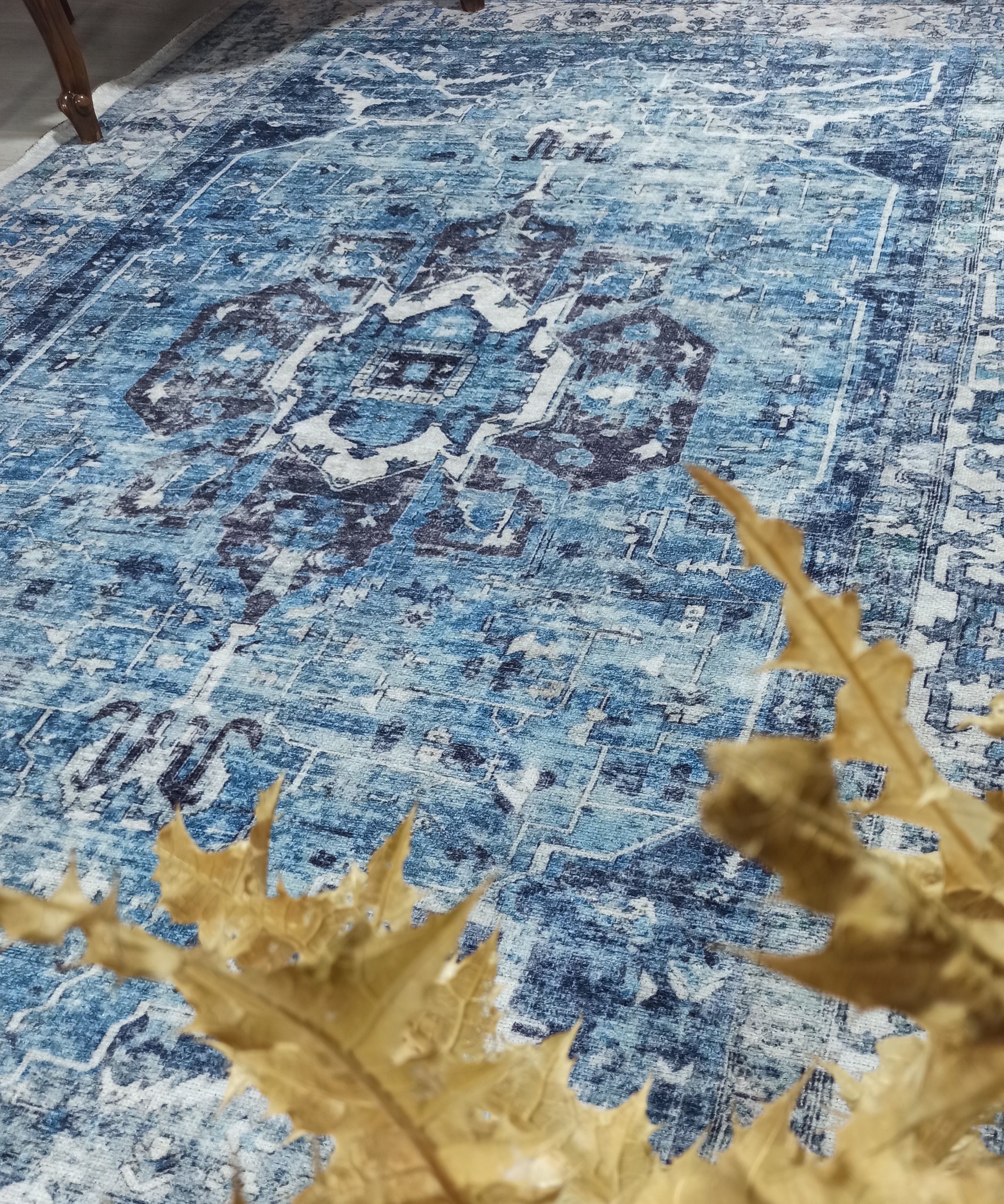 Asi Turkish Vintage Medallion Style Blue Rug