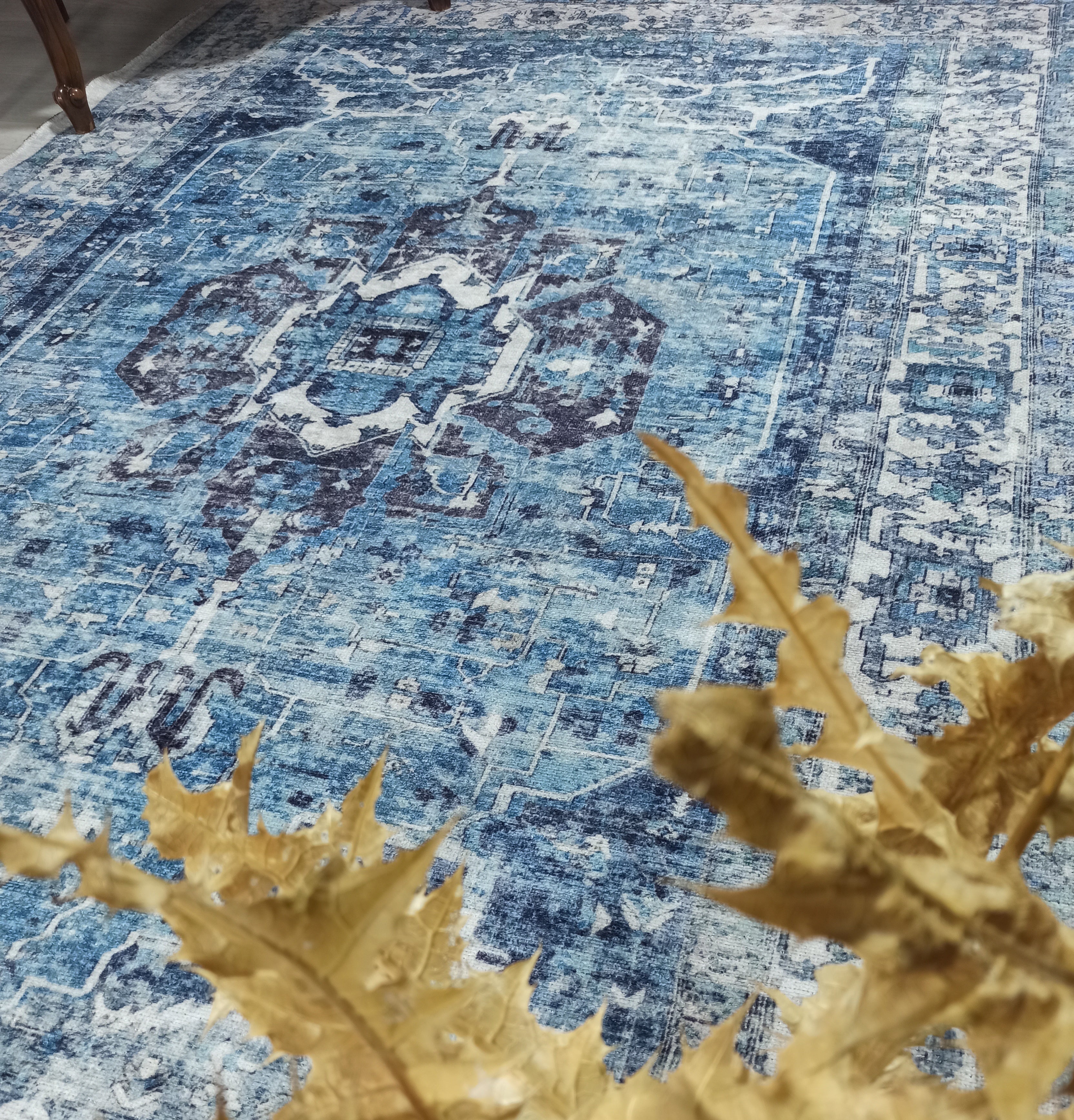 Asi Turkish Vintage Medallion Style Blue Rug