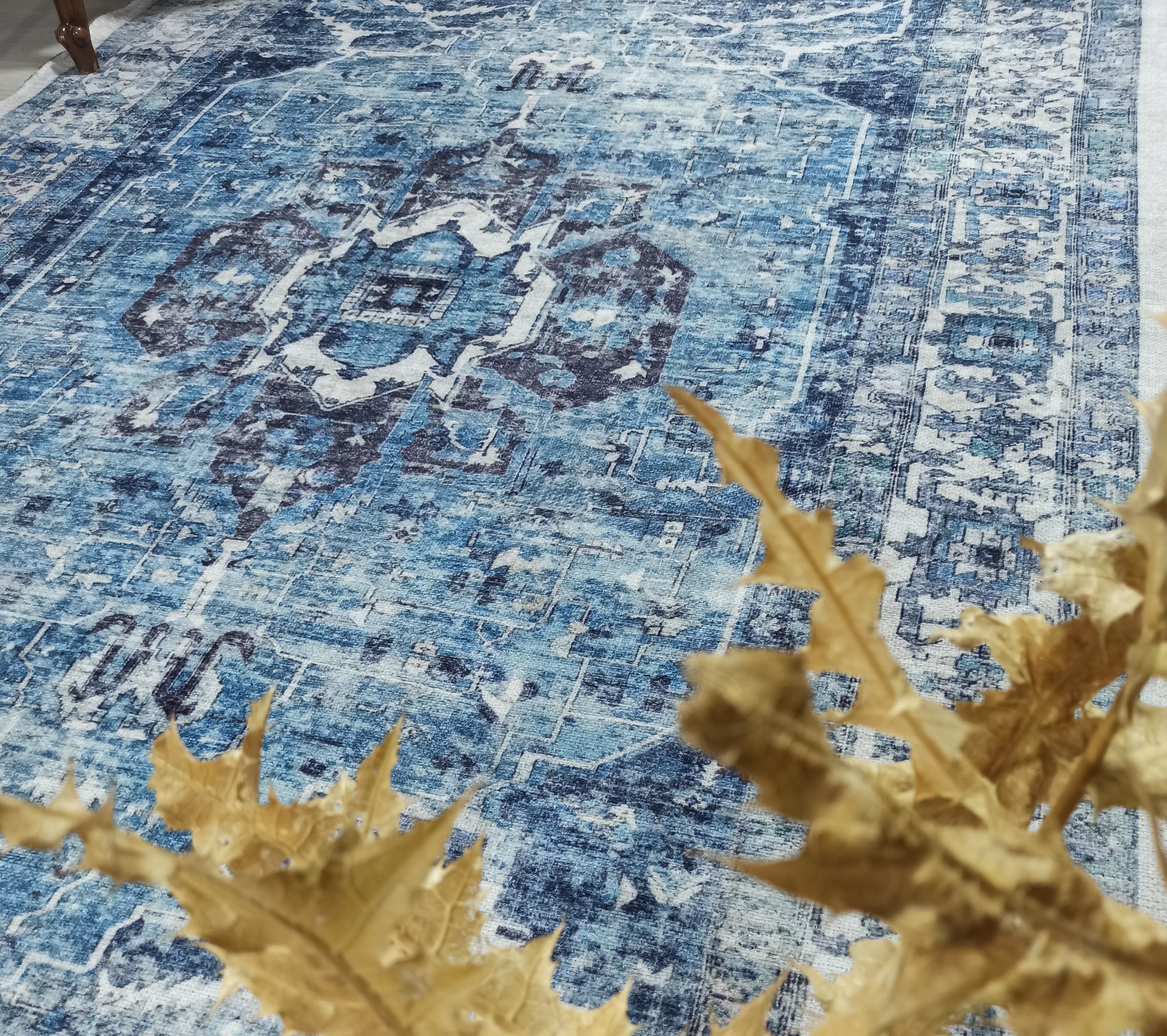 Asi Turkish Vintage Medallion Style Blue Rug