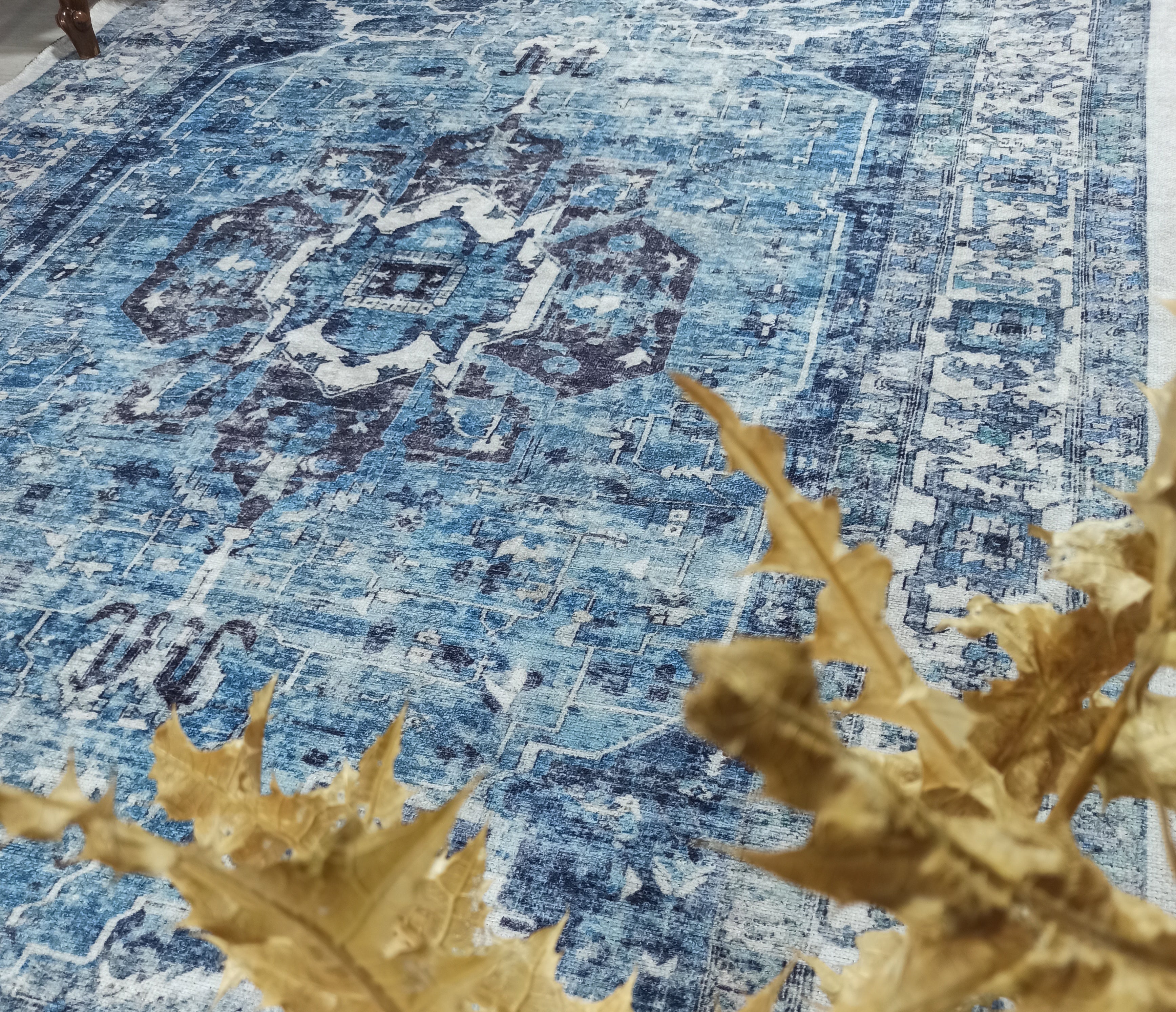 Asi Turkish Vintage Medallion Style Blue Rug