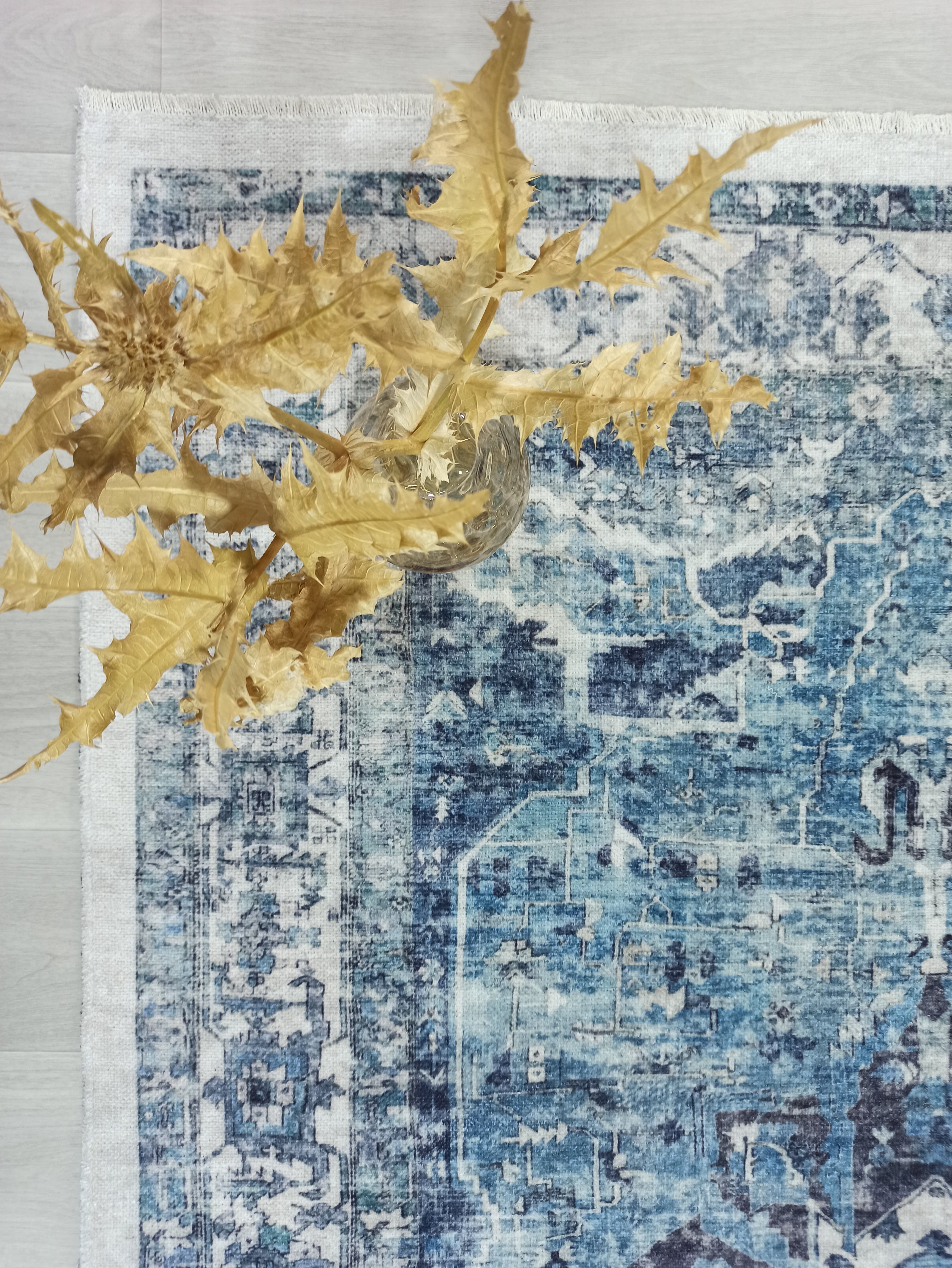 Asi Turkish Vintage Medallion Style Blue Rug