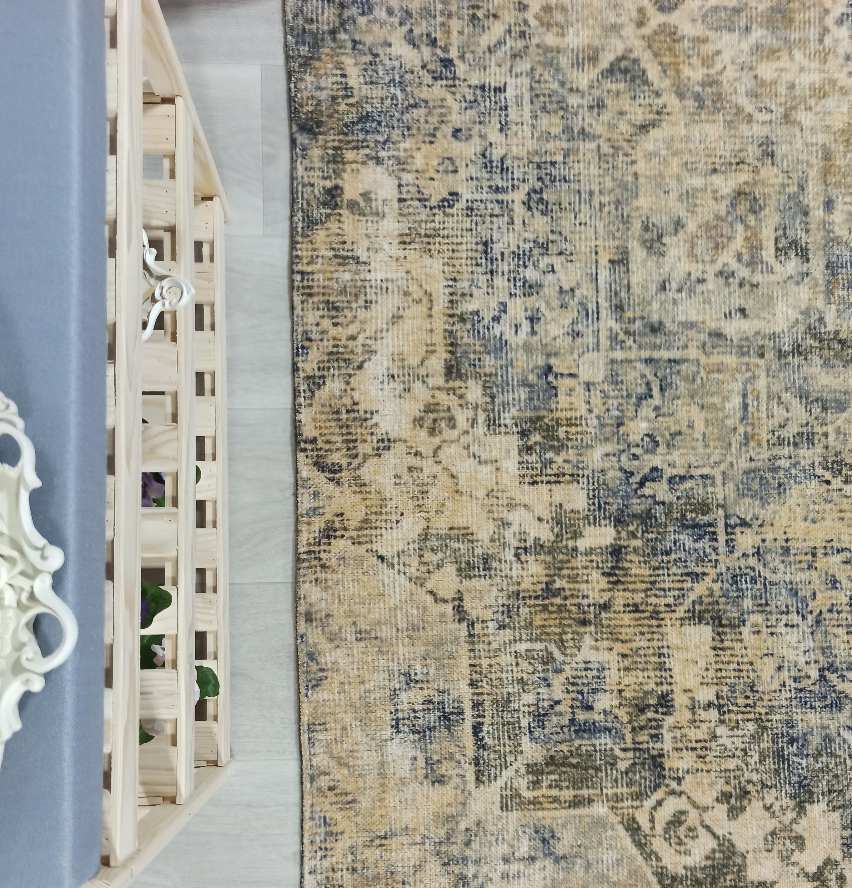 Aliye Turkish Medallion Style Green Beige Vintage Rug