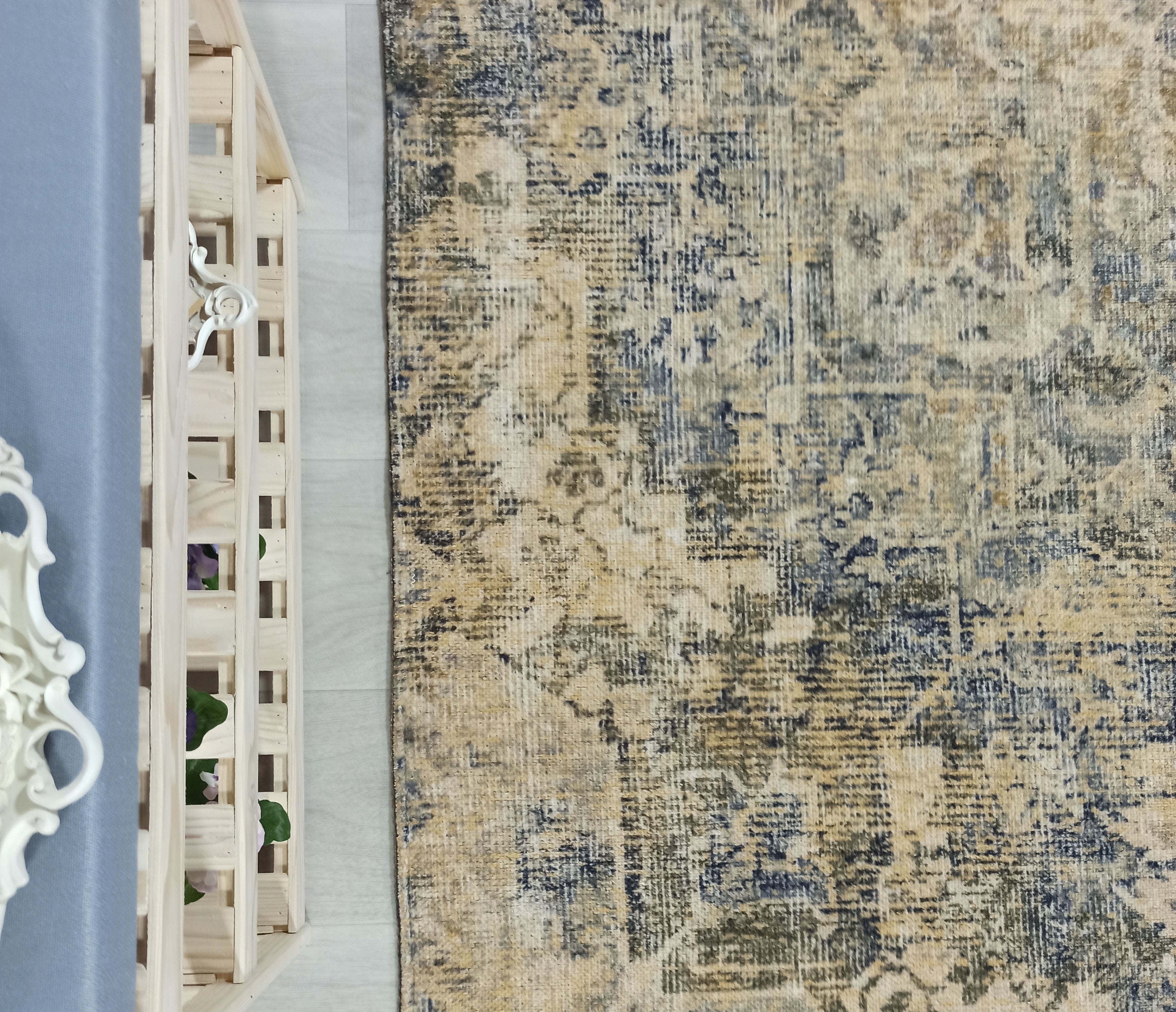 Aliye Turkish Medallion Style Green Beige Vintage Rug