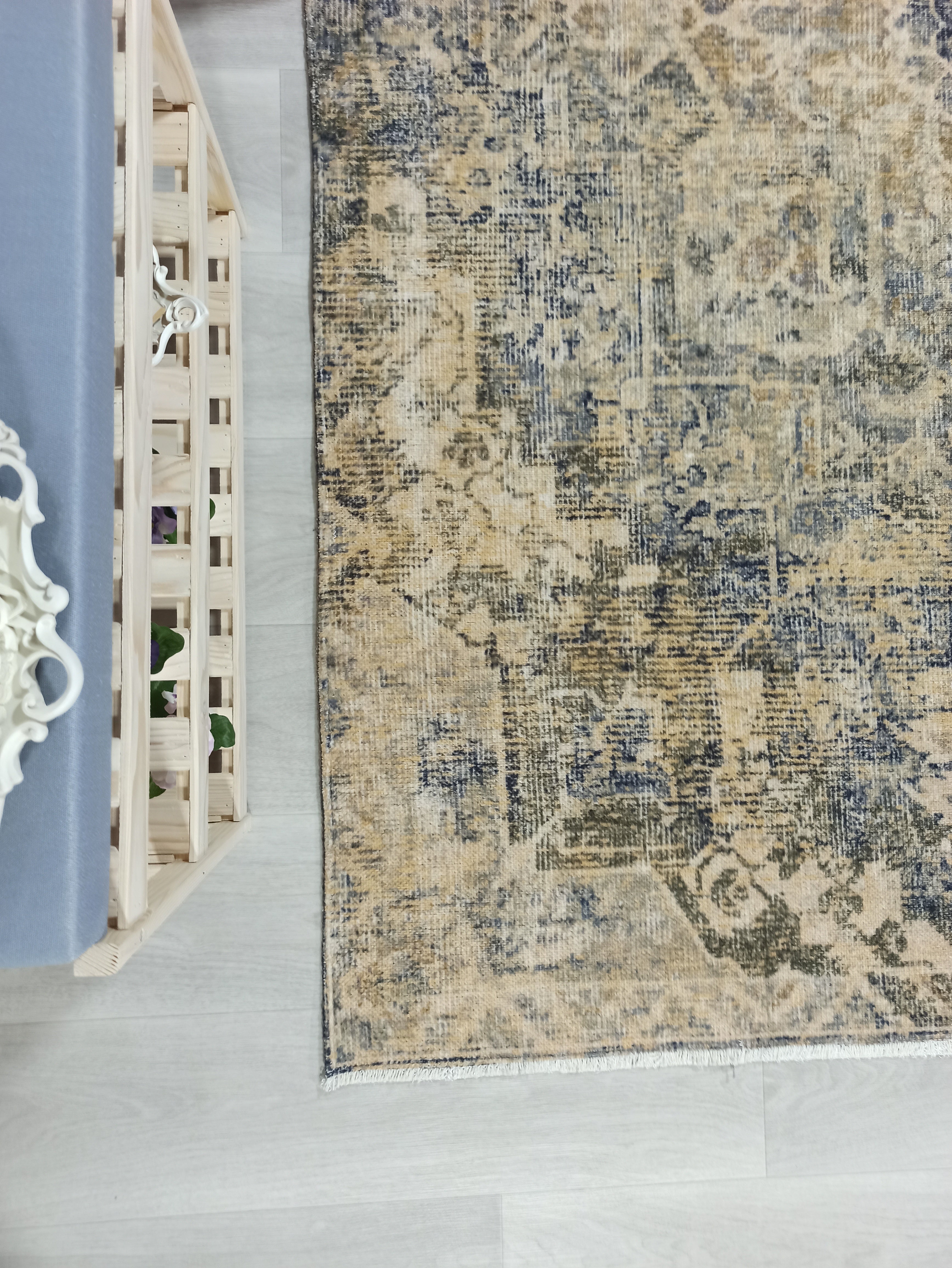 Aliye Turkish Medallion Style Green Beige Vintage Rug