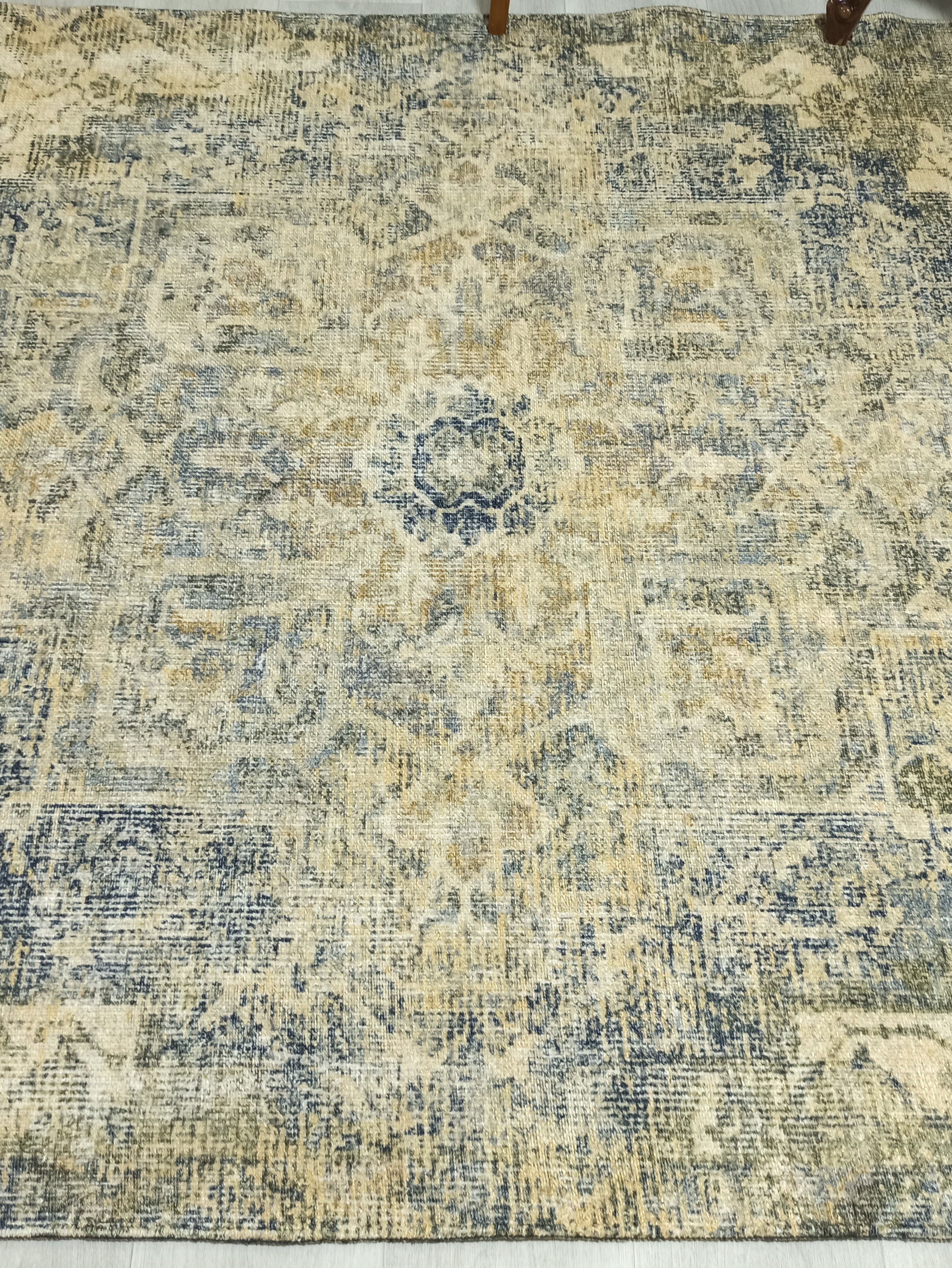 Aliye Turkish Medallion Style Green Beige Vintage Rug