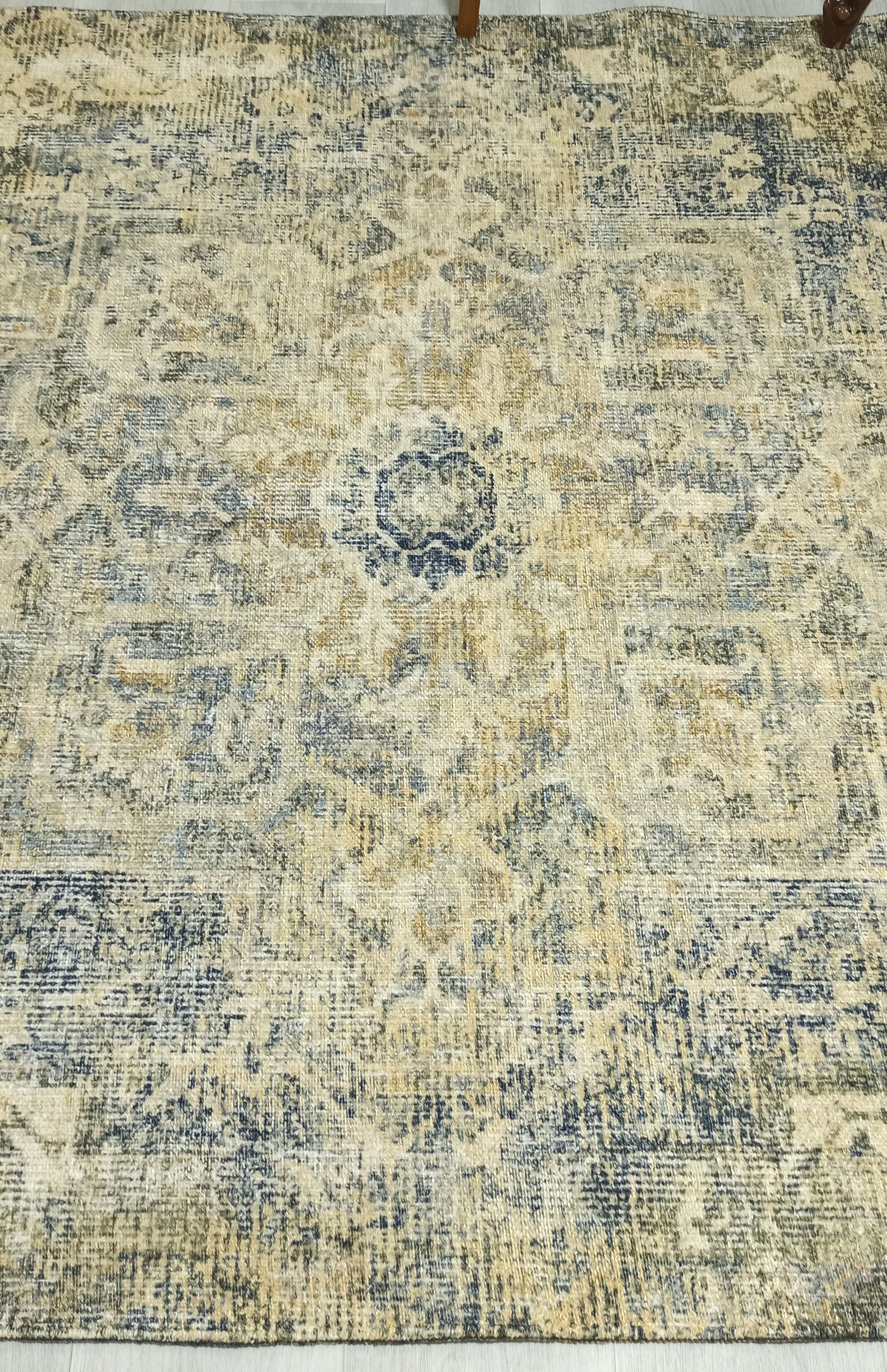 Aliye Turkish Medallion Style Green Beige Vintage Rug