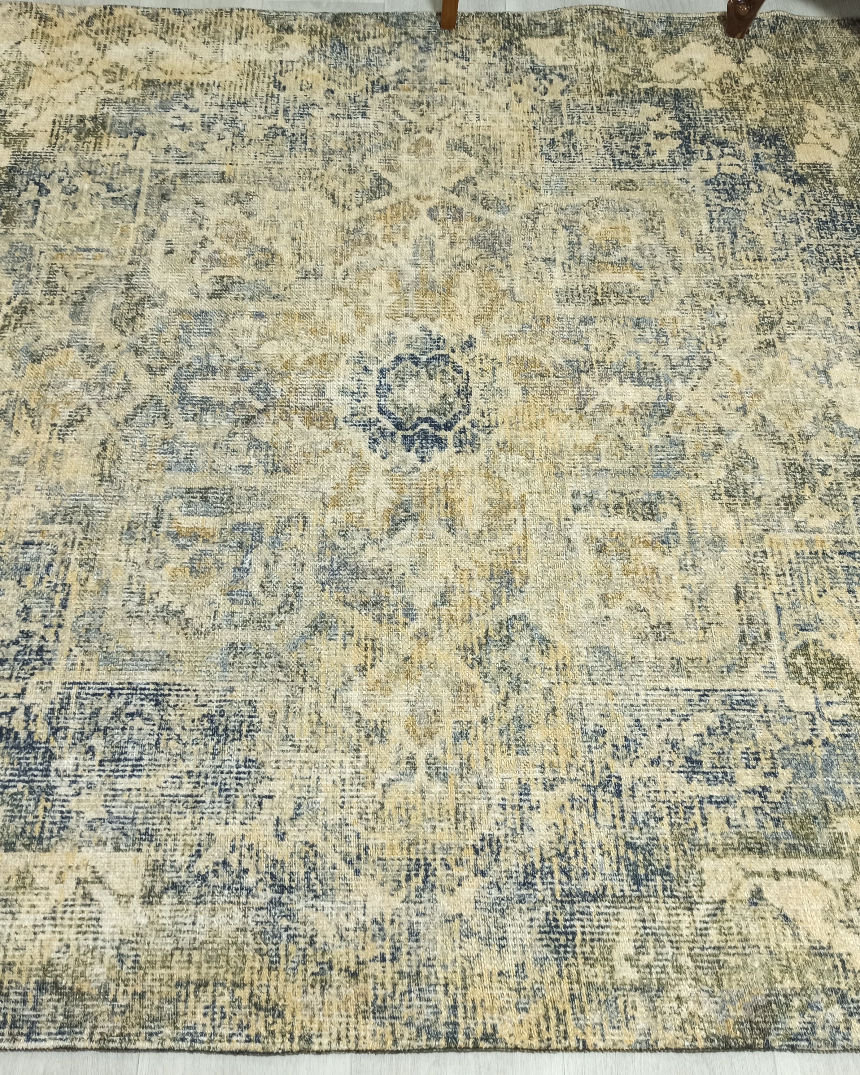 Aliye Turkish Medallion Style Green Beige Vintage Rug