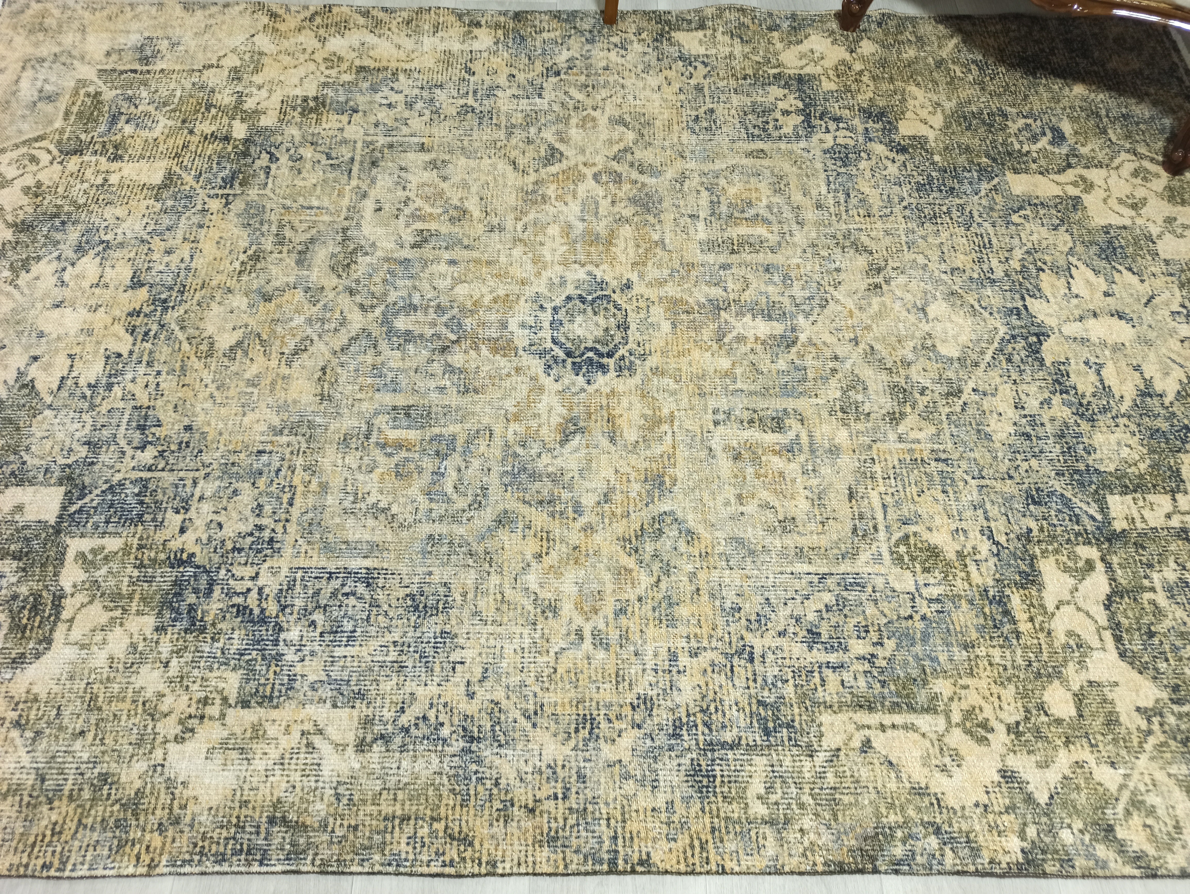 Aliye Turkish Medallion Style Green Beige Vintage Rug