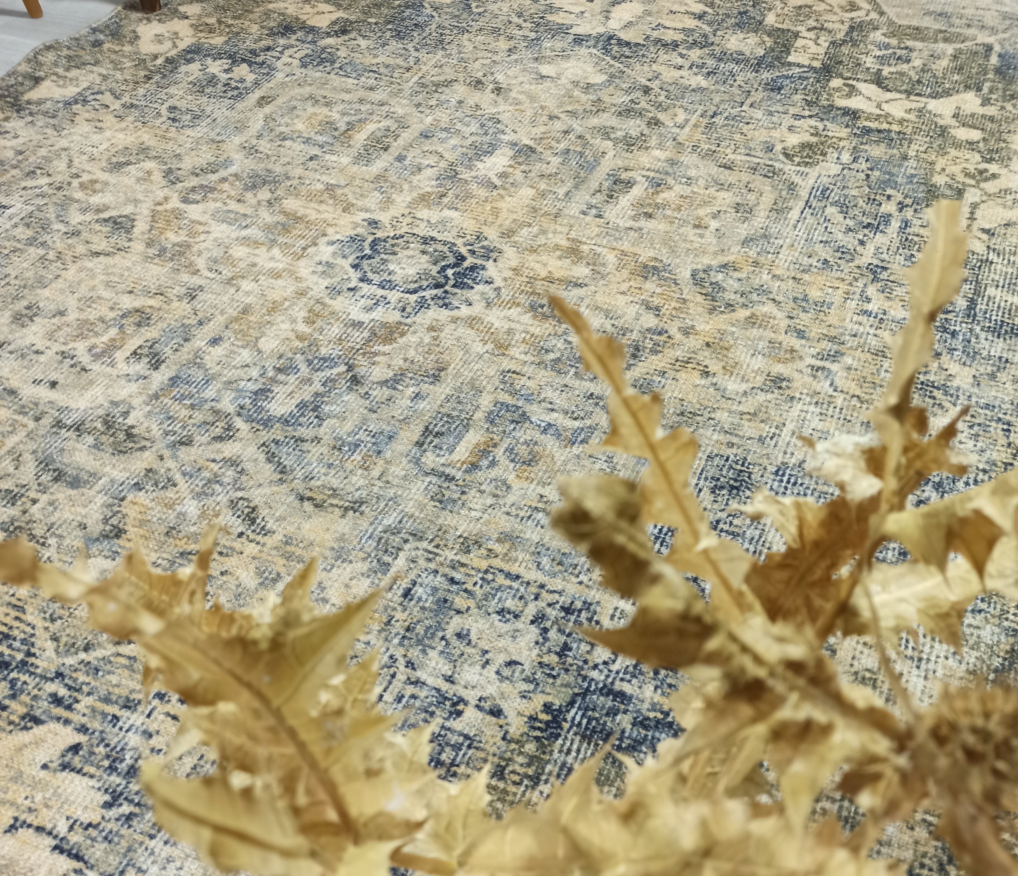 Aliye Turkish Medallion Style Green Beige Vintage Rug