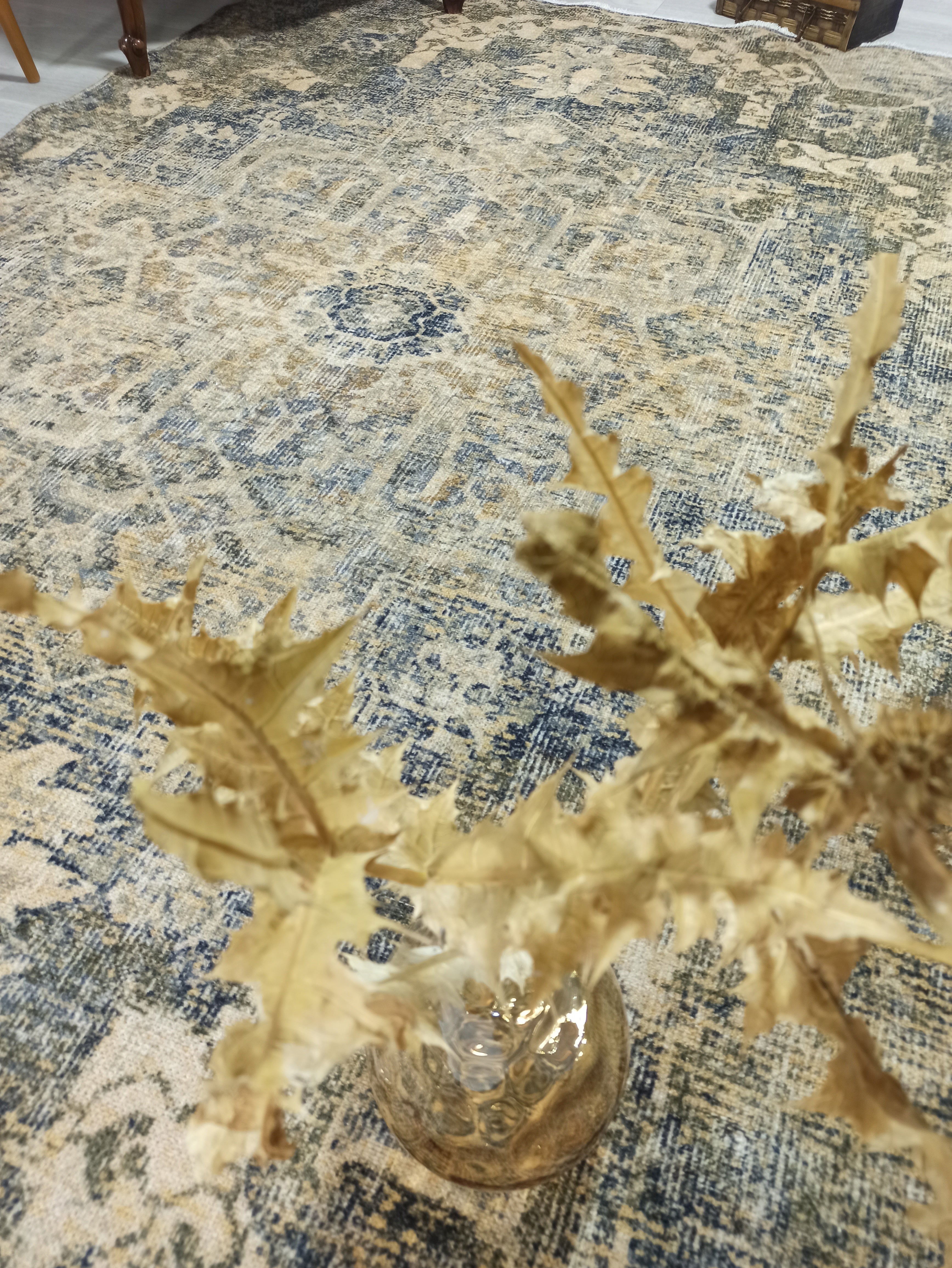 Aliye Turkish Medallion Style Green Beige Vintage Rug