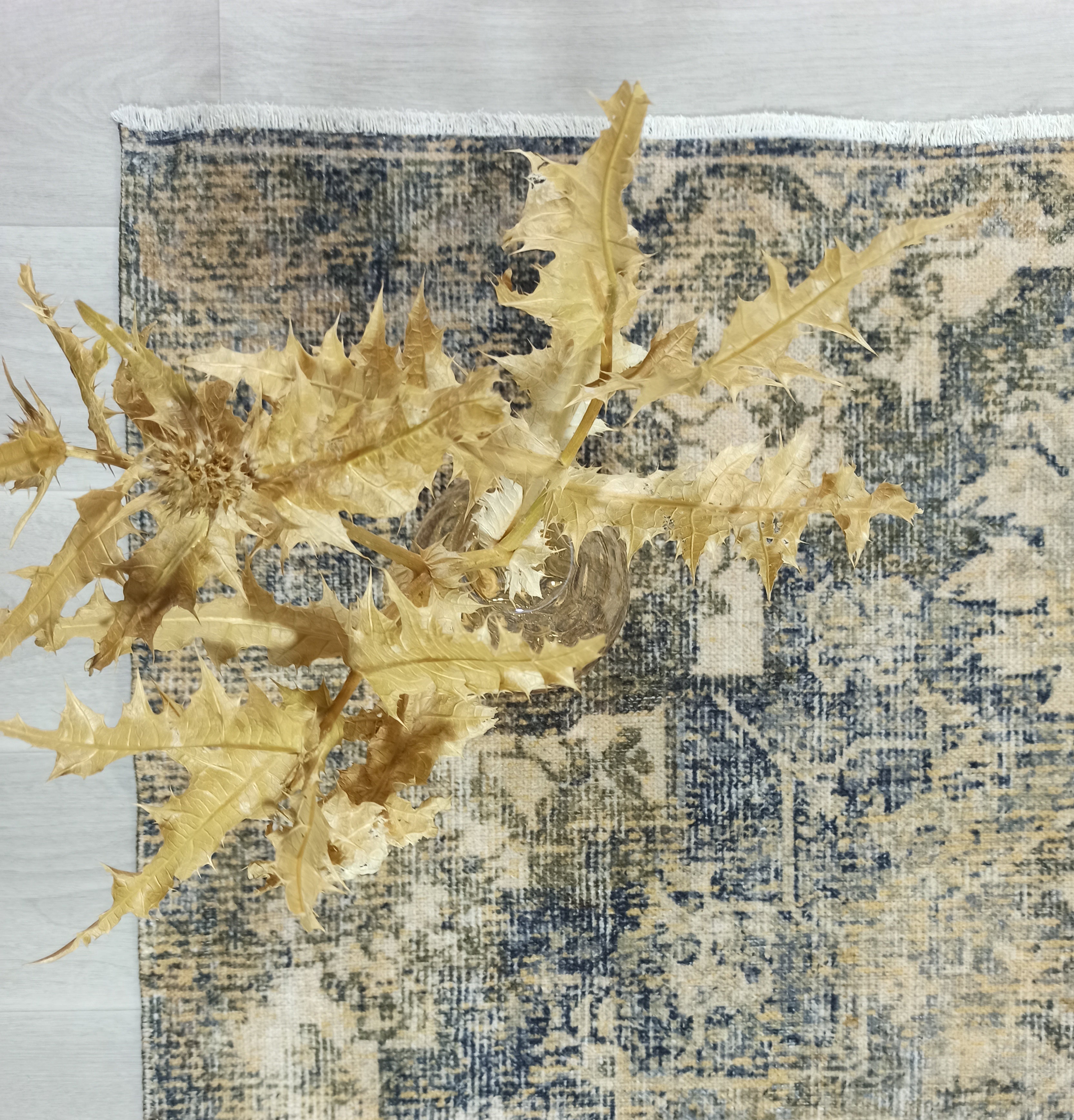 Aliye Turkish Medallion Style Green Beige Vintage Rug