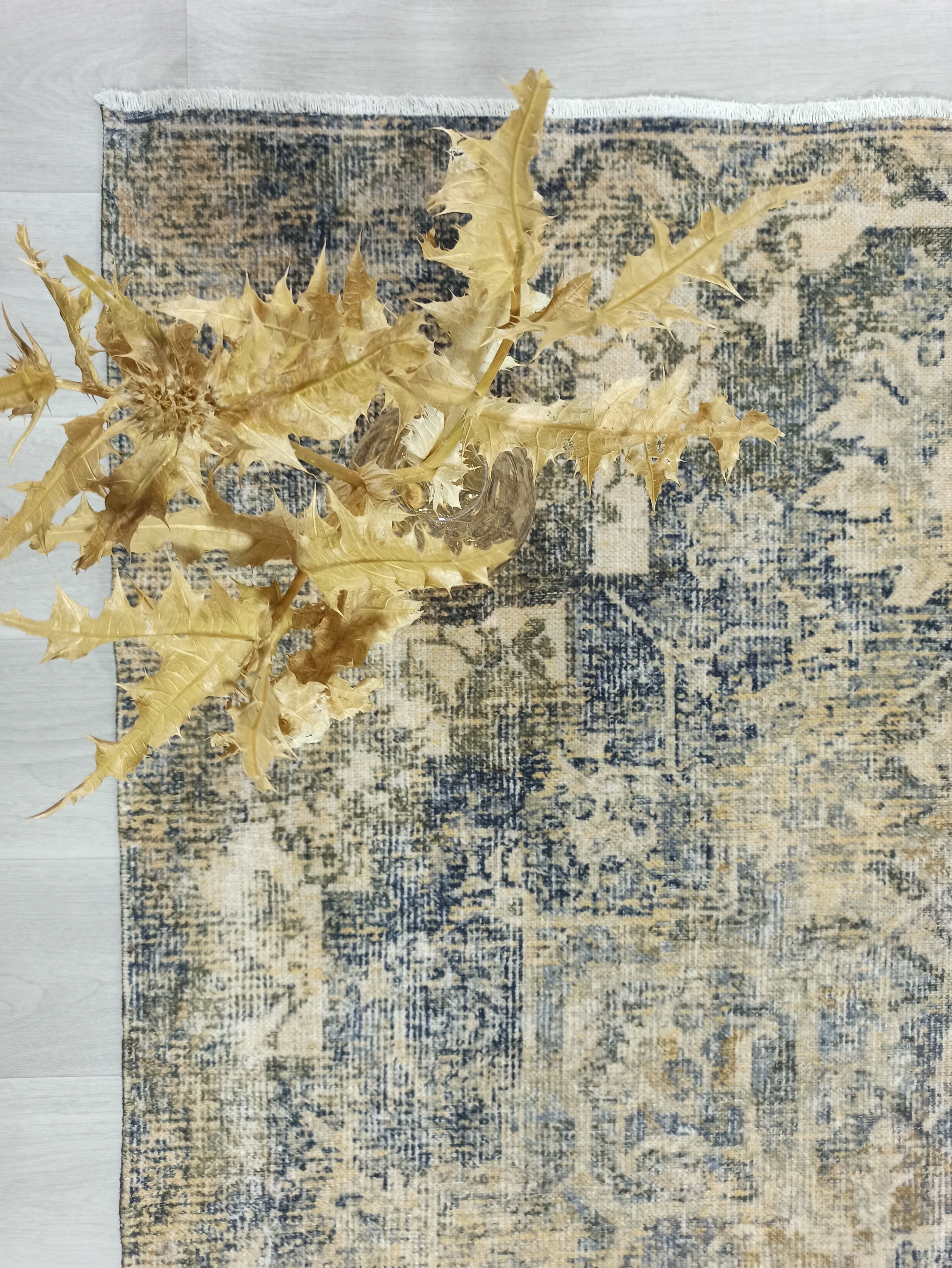 Aliye Turkish Medallion Style Green Beige Vintage Rug