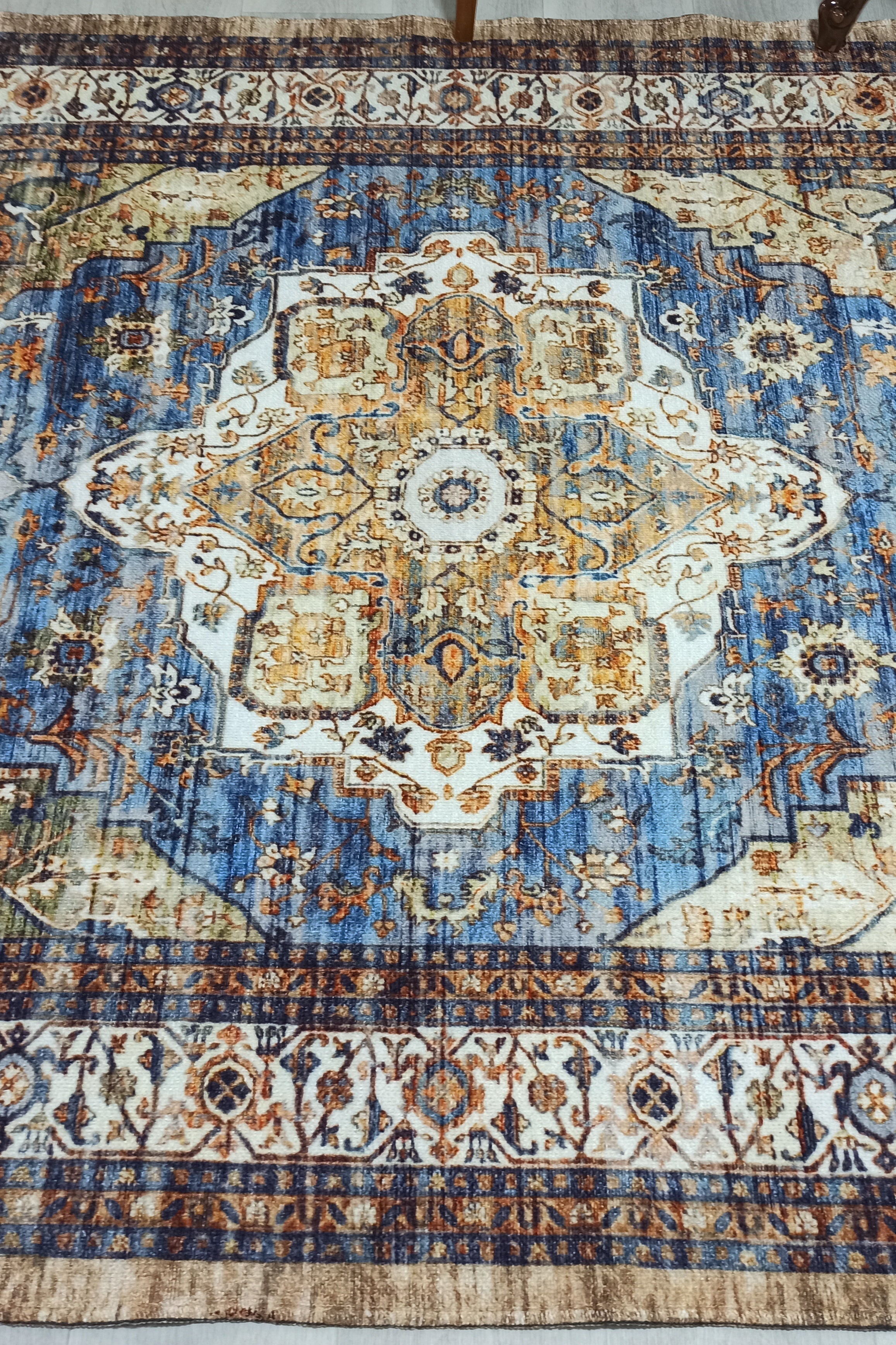 Nuran Turkish Vintage Medallion Style Brown Navy Blue Rug