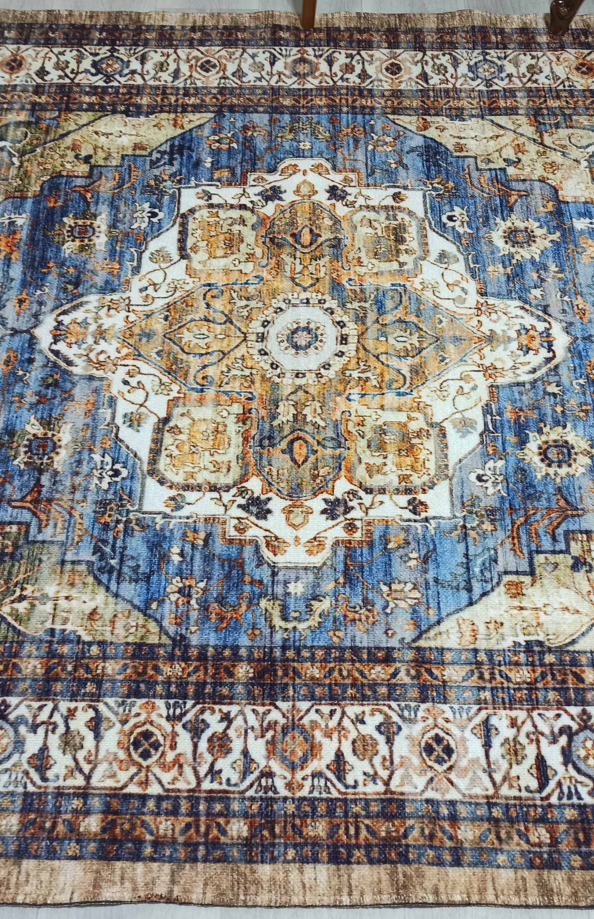 Nuran Turkish Vintage Medallion Style Brown Navy Blue Rug