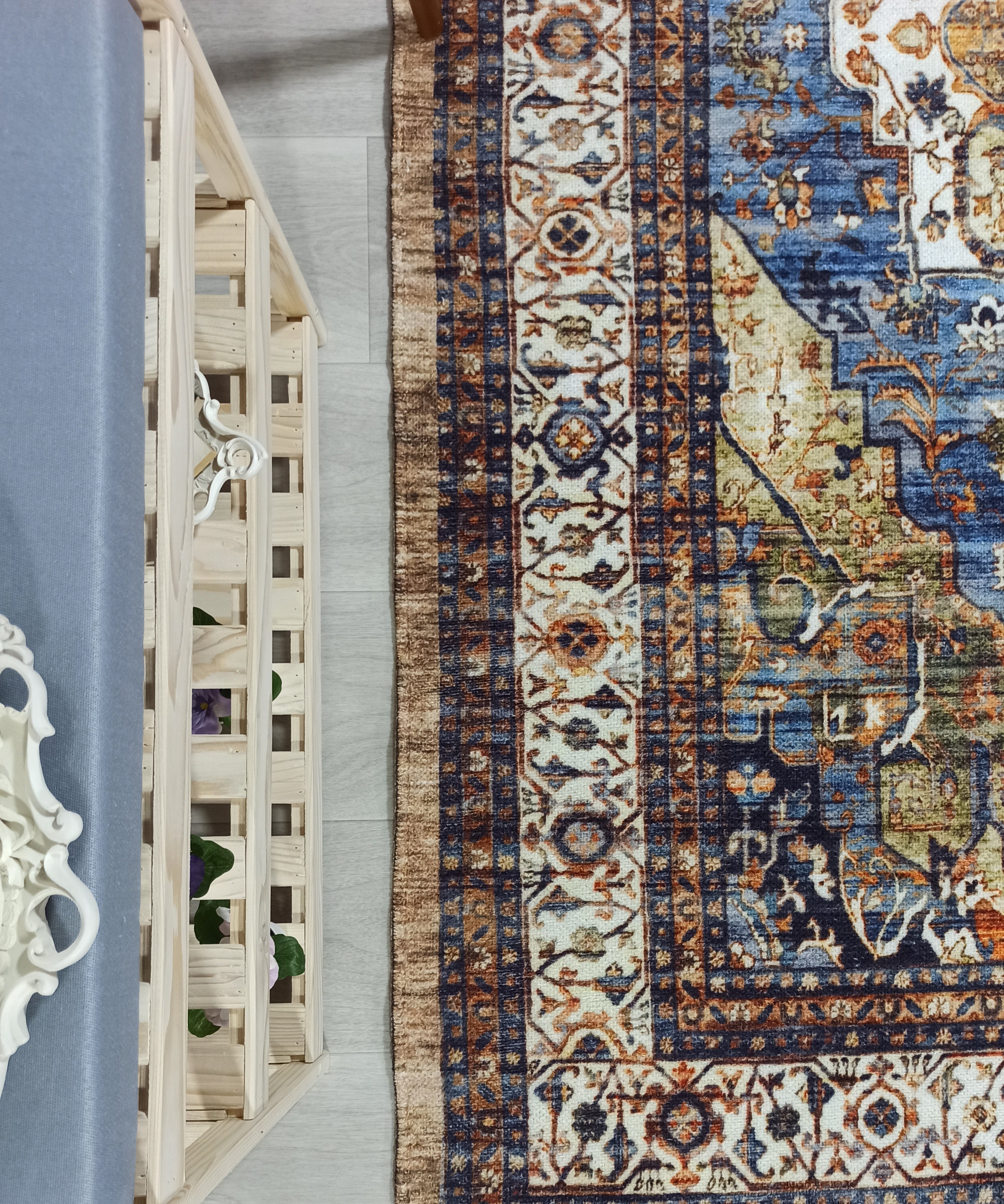 Nuran Turkish Vintage Medallion Style Brown Navy Blue Rug