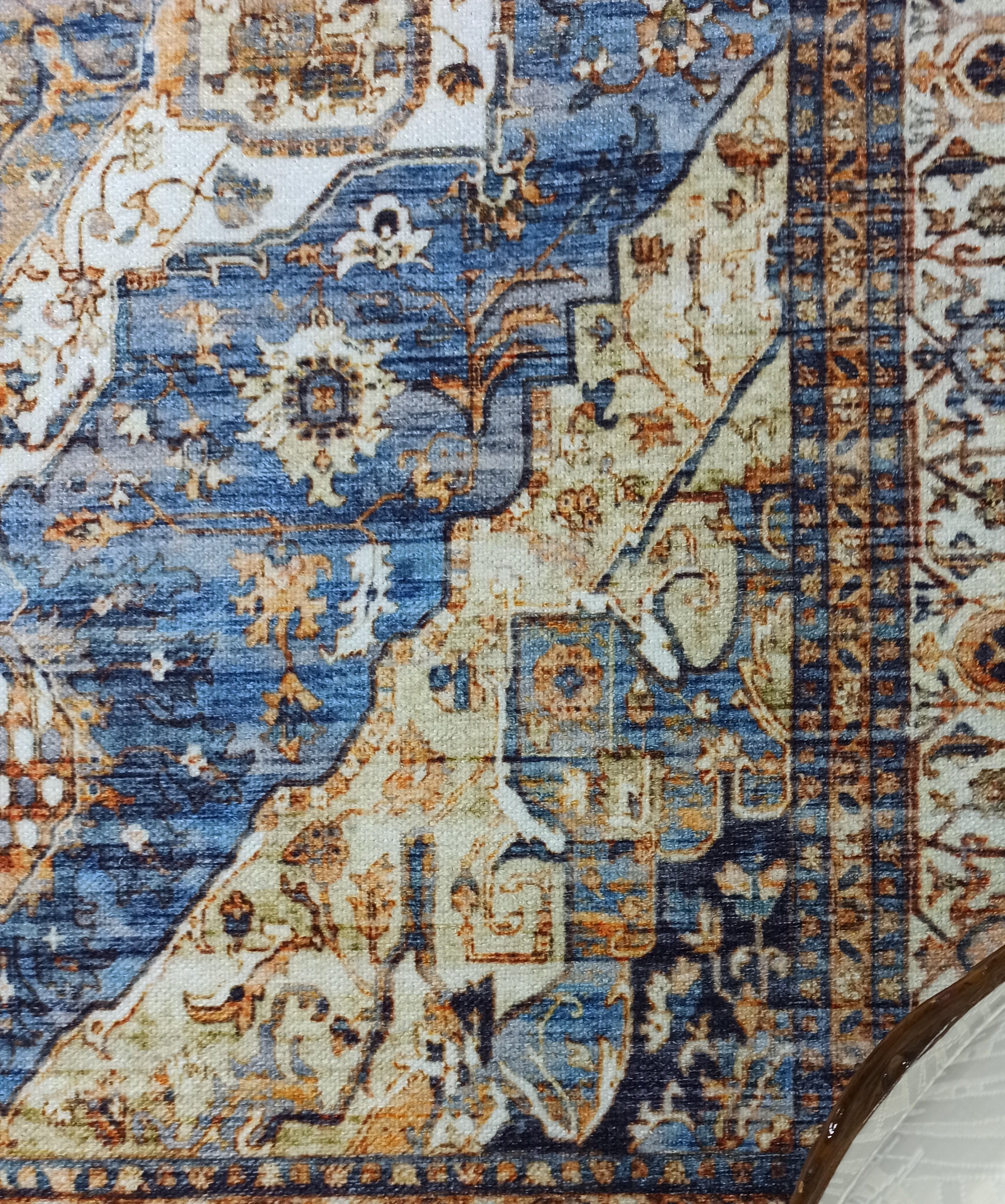 Nuran Turkish Vintage Medallion Style Brown Navy Blue Rug