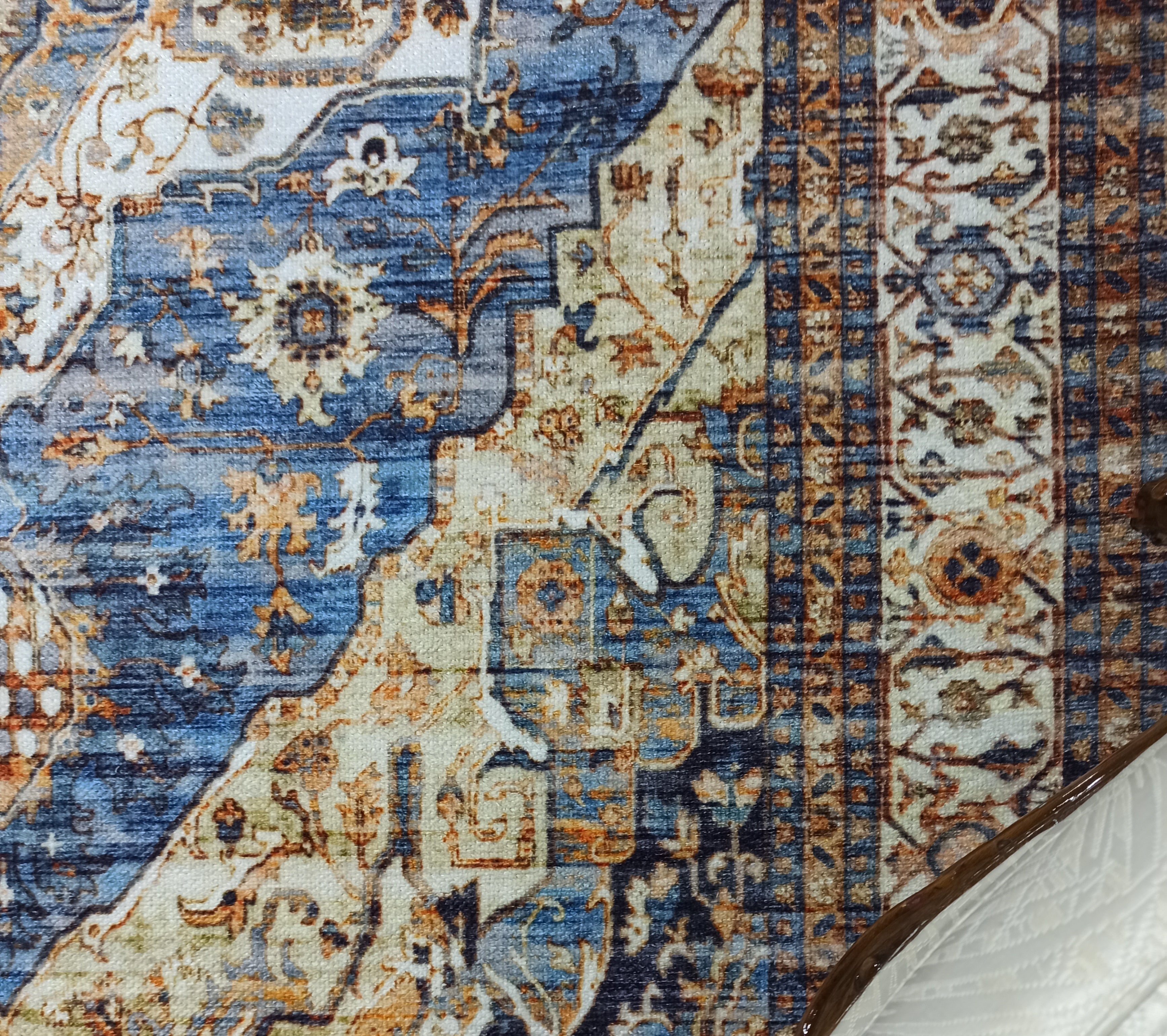 Nuran Turkish Vintage Medallion Style Brown Navy Blue Rug