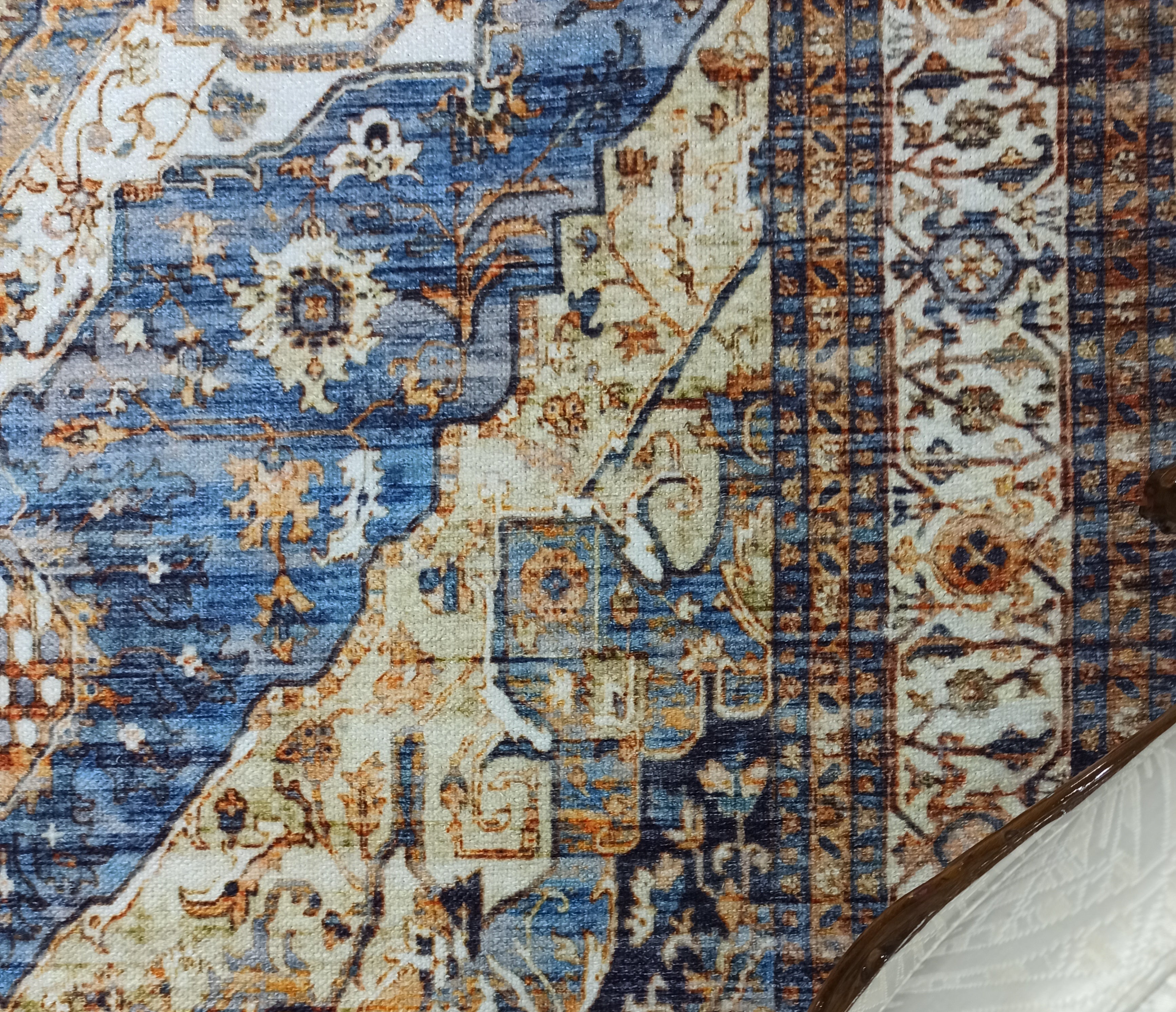 Nuran Turkish Vintage Medallion Style Brown Navy Blue Rug