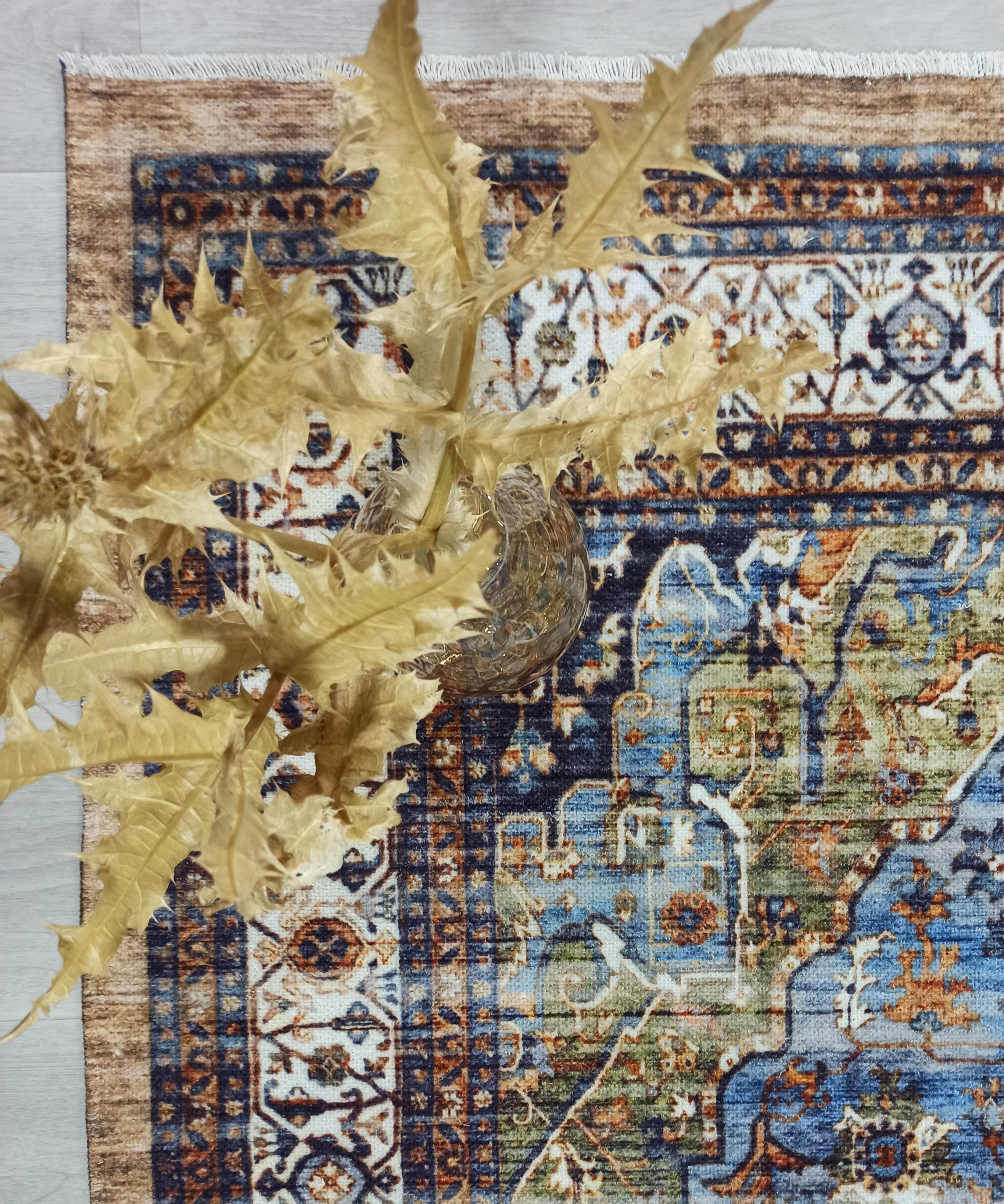 Nuran Turkish Vintage Medallion Style Brown Navy Blue Rug