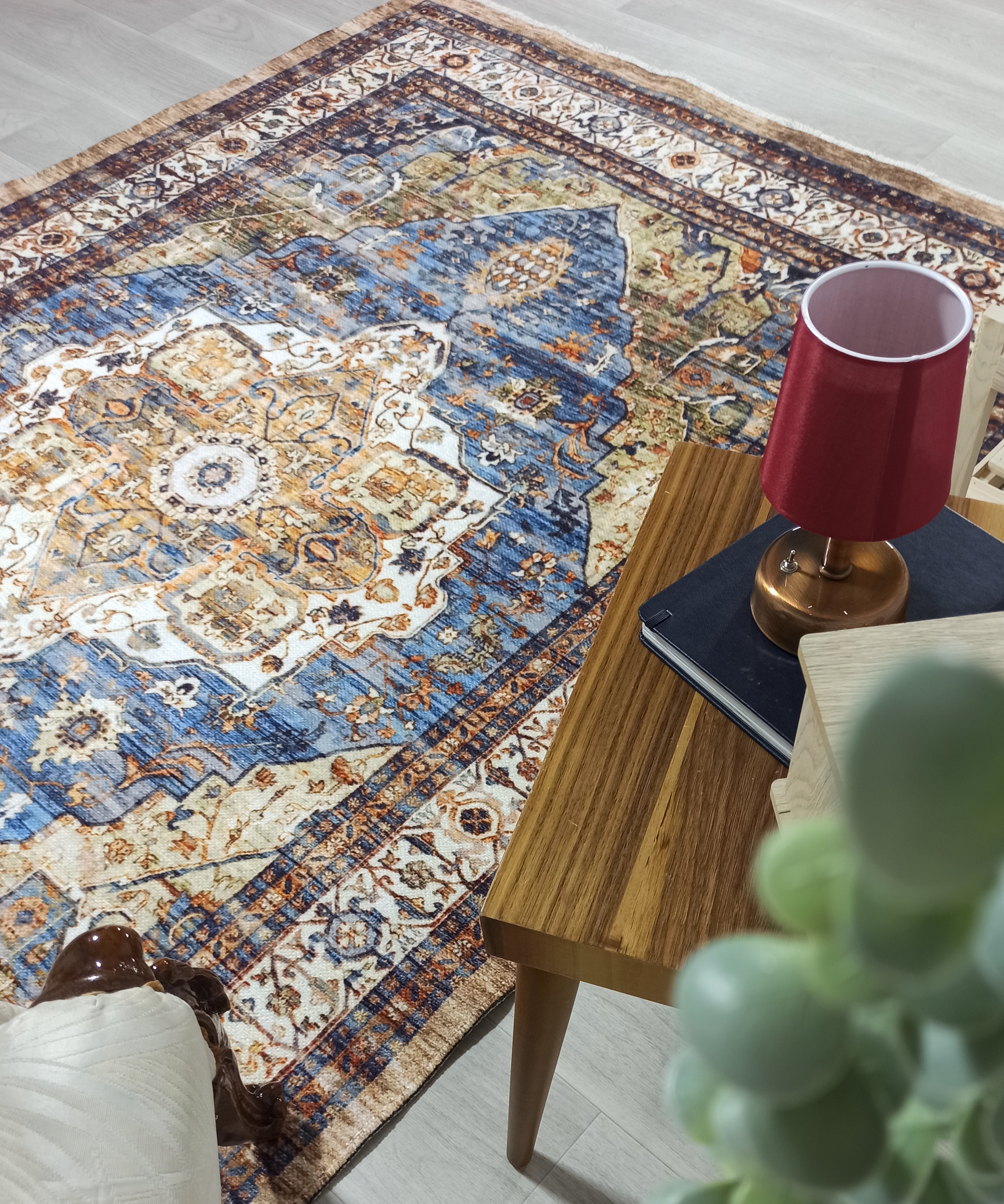 Nuran Turkish Vintage Medallion Style Brown Navy Blue Rug