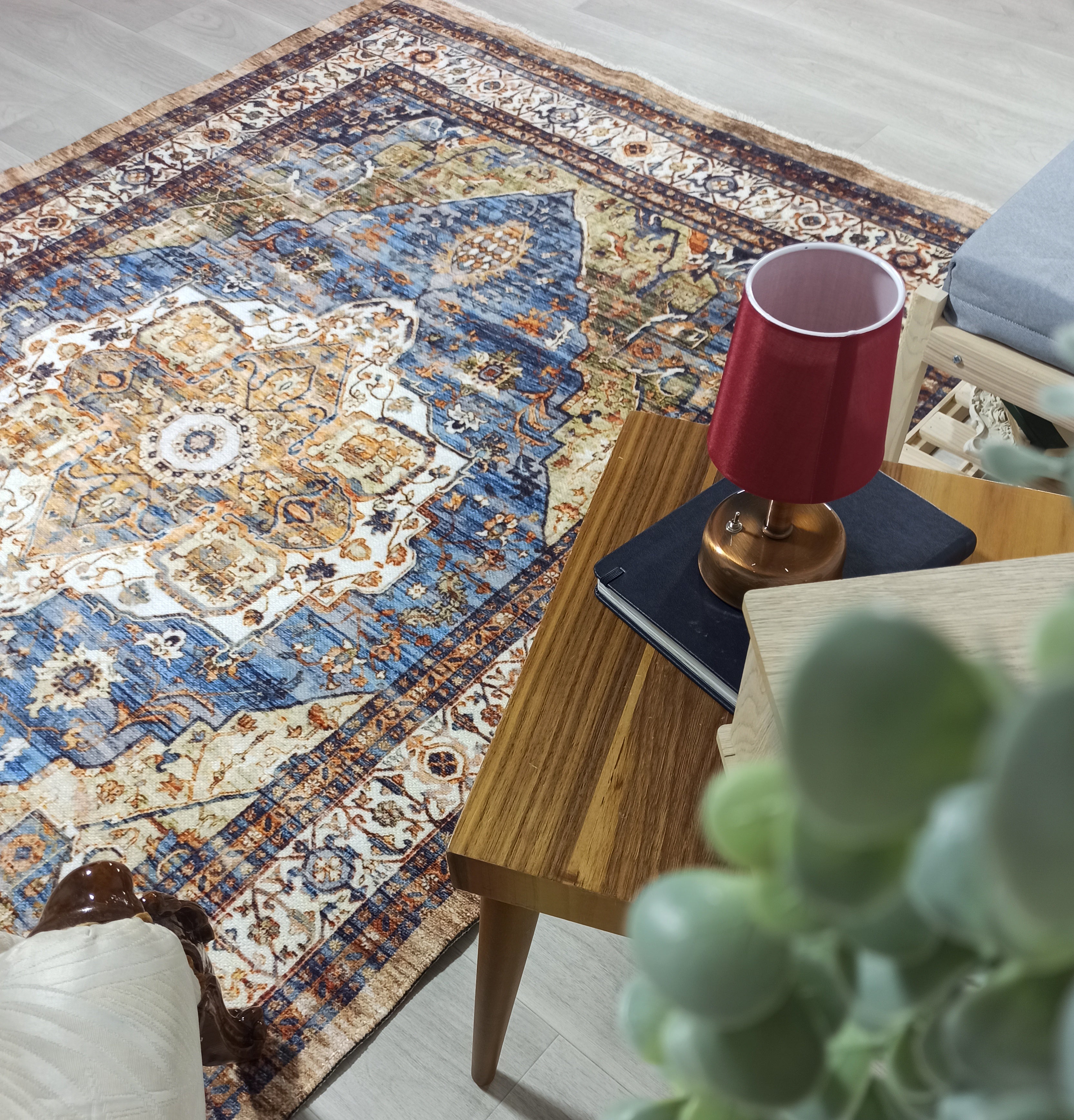 Nuran Turkish Vintage Medallion Style Brown Navy Blue Rug